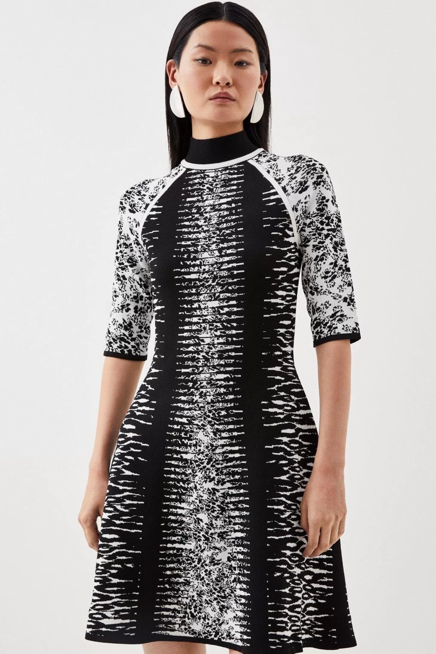 Karen Millen Abstract Jacquard Half Zip Knit Skater Dress