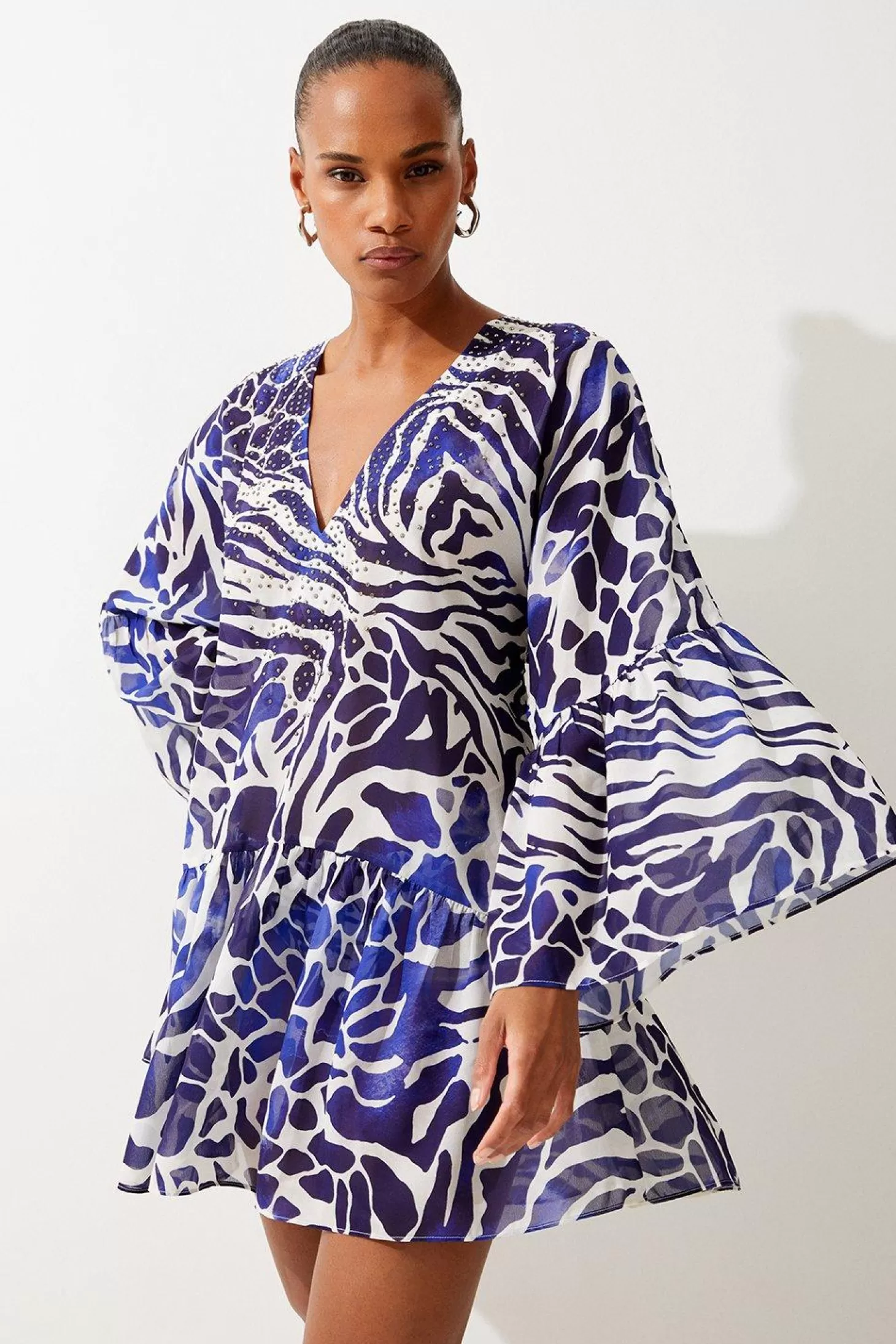 Karen Millen Abstract Print Embellished Beach Dress