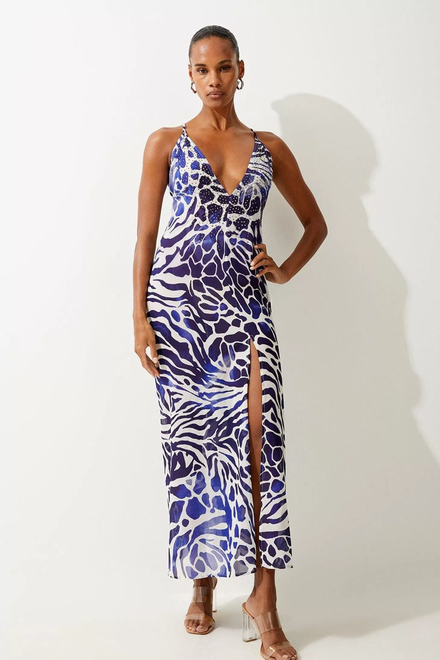 Karen Millen Abstract Print Embellished Maxi Beach Dress