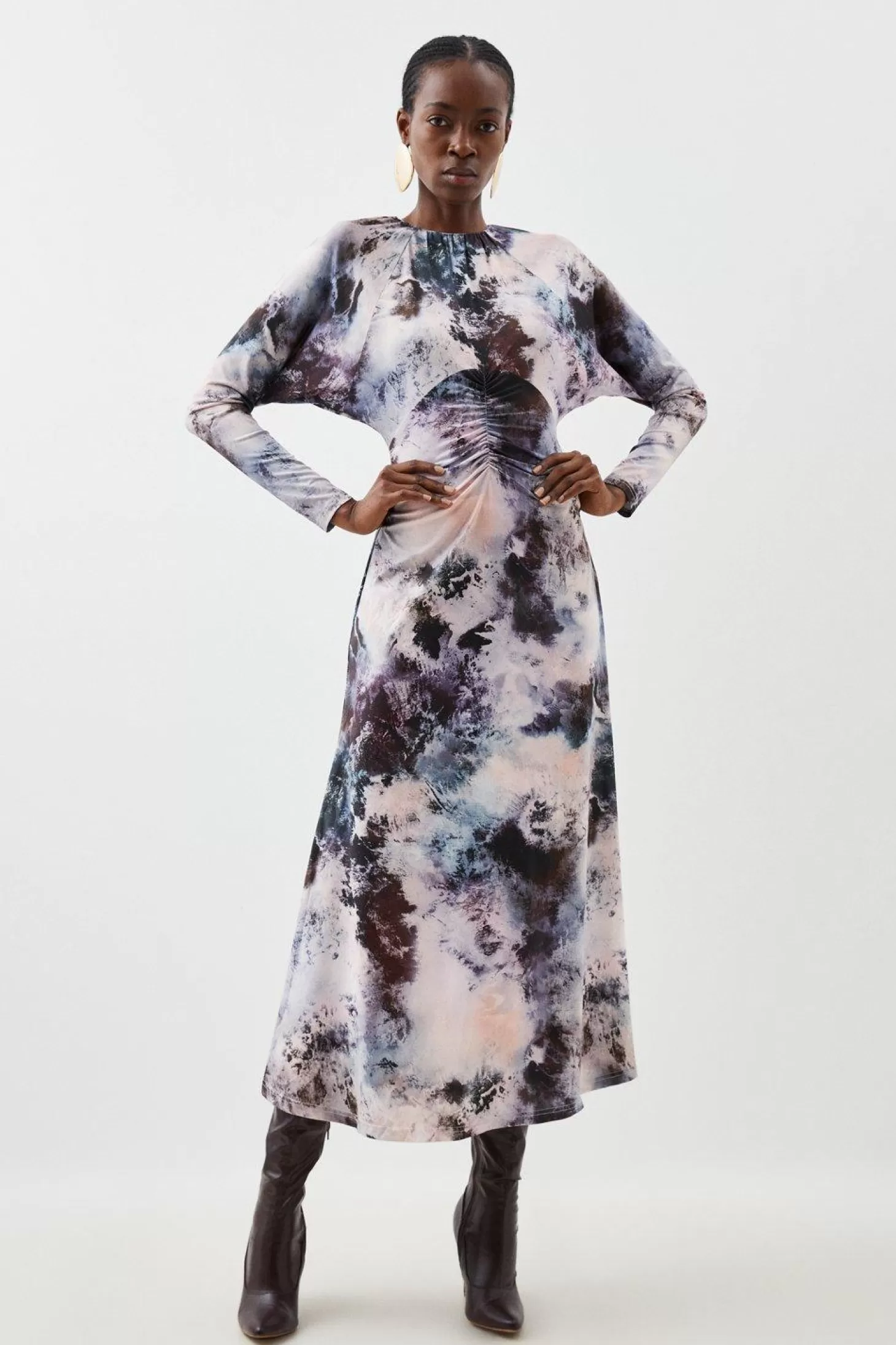 Karen Millen Abstract Print Jersey Crepe Batwing Midaxi Dress