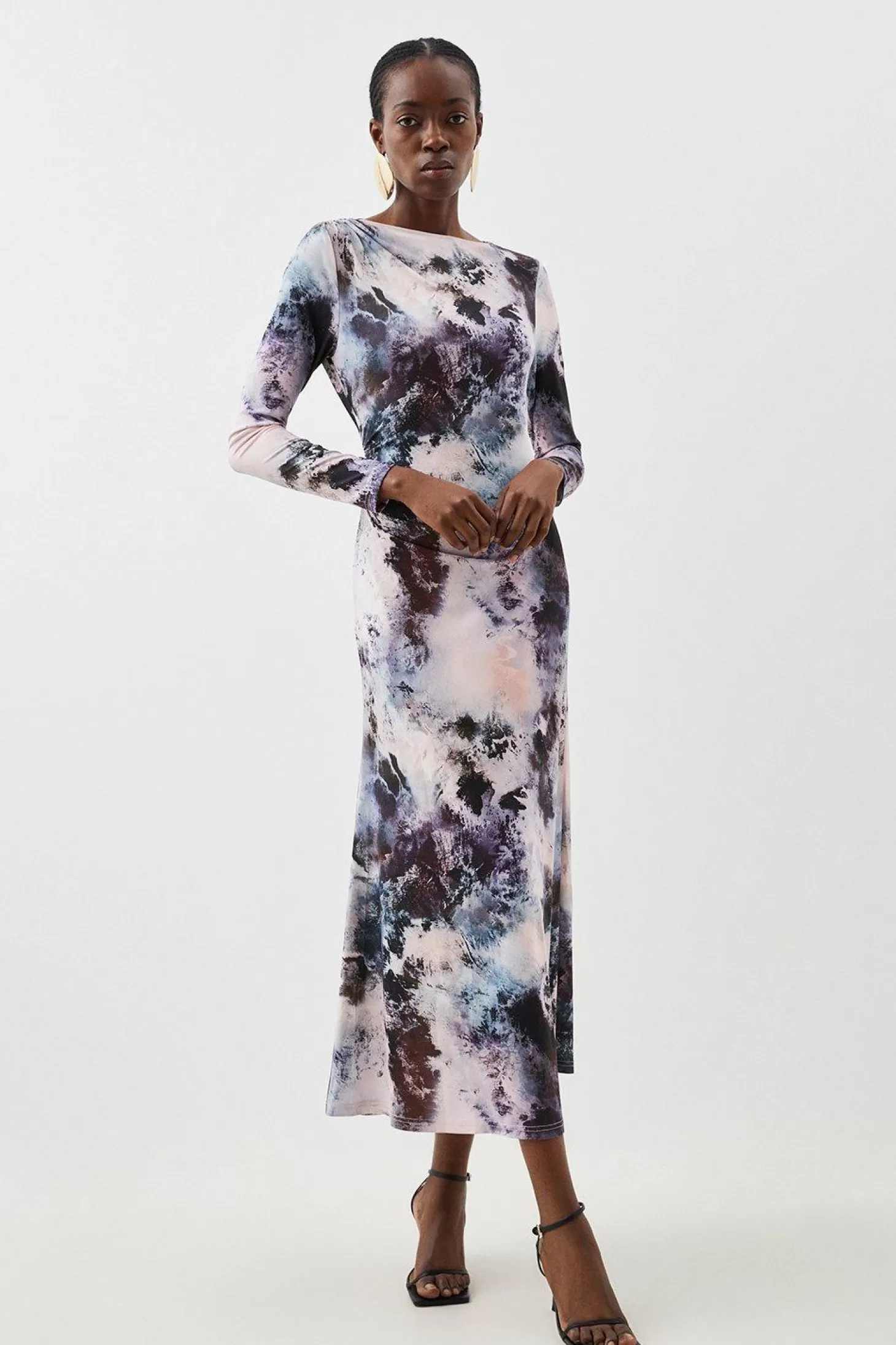 Karen Millen Abstract Print Jersey Crepe Long Sleeve Midaxi Dress