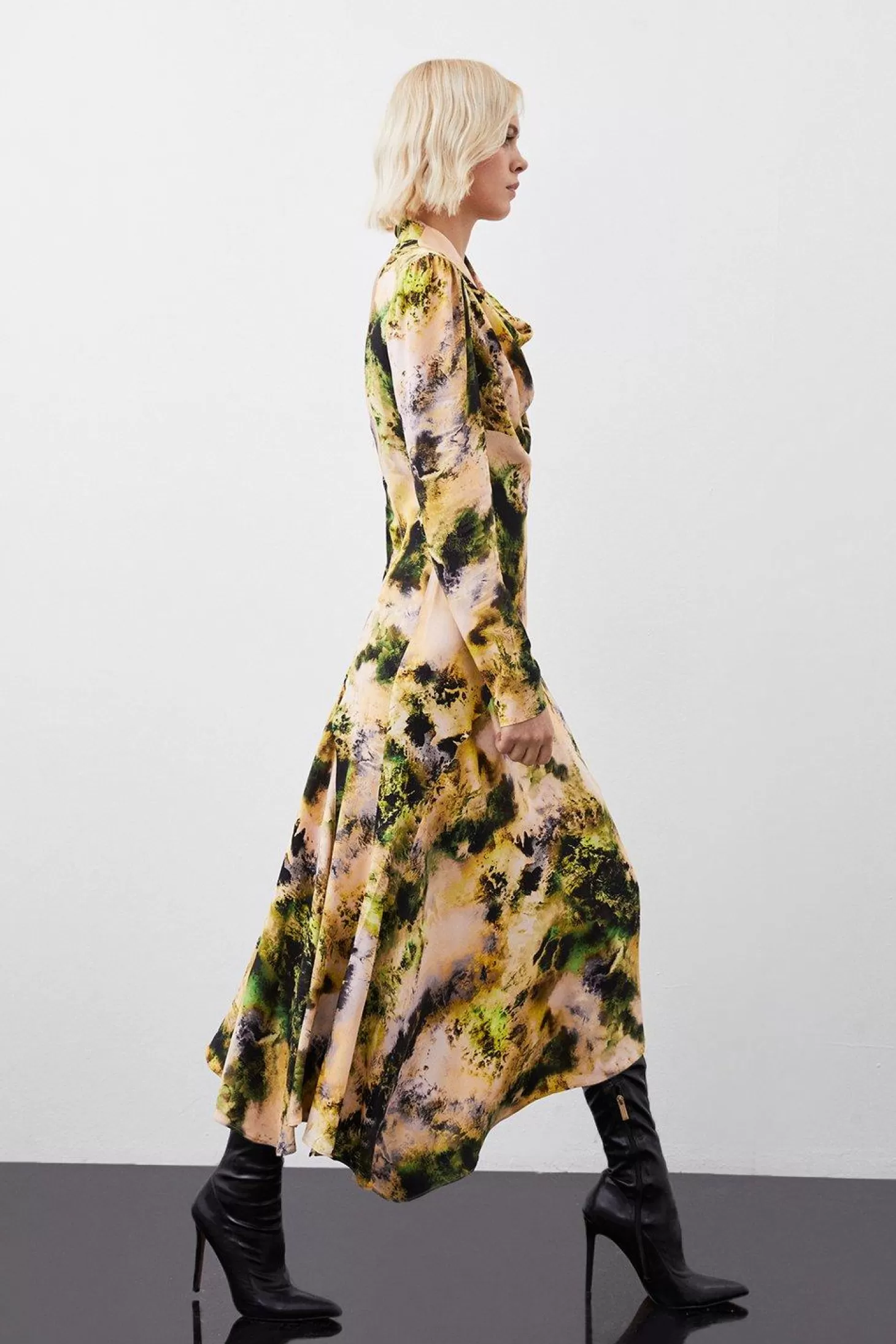 Karen Millen Abstract Print Viscose Satin Asymmetric Woven Maxi Dress