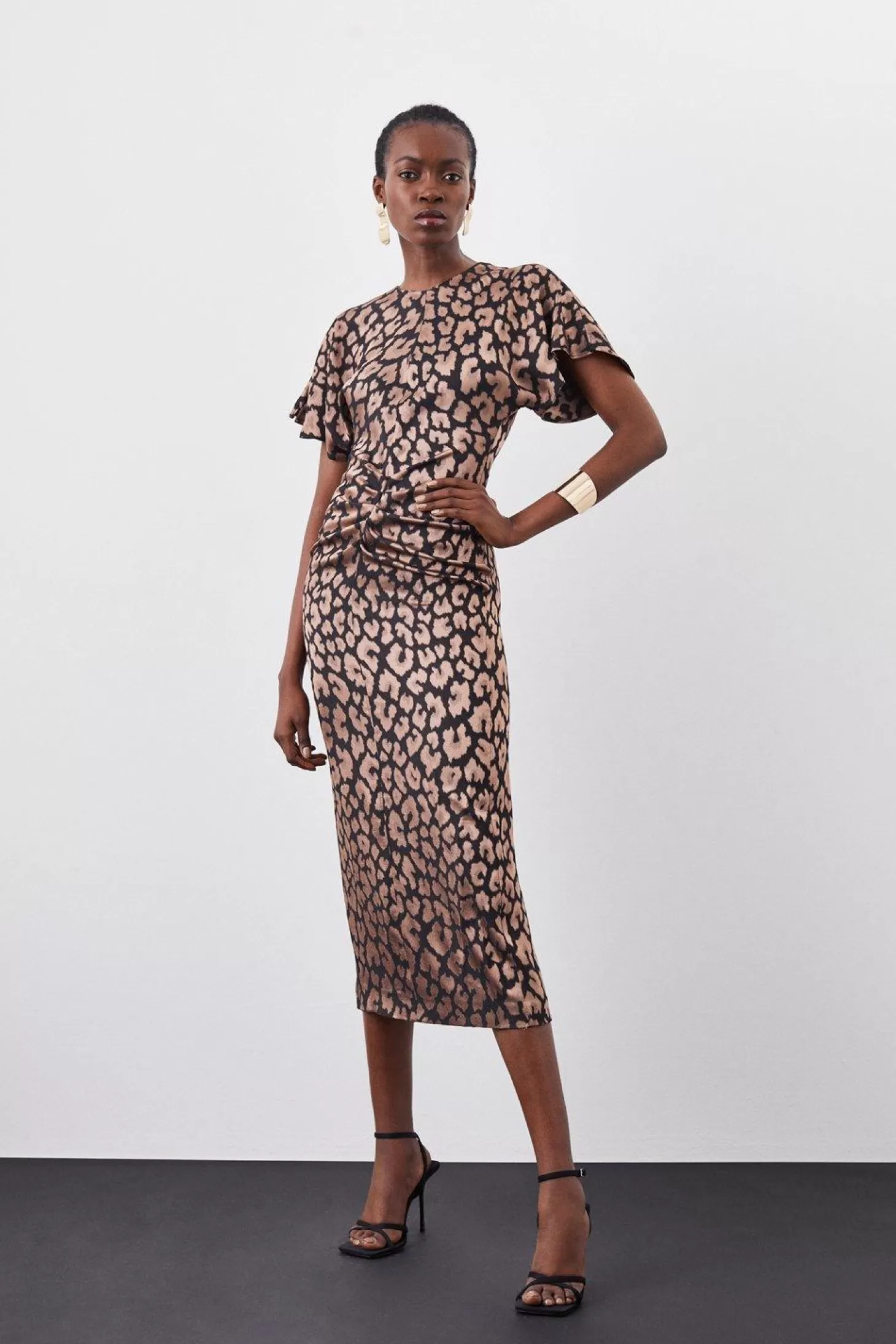 Karen Millen Jacquard Ruched Front Crepe Tailored Midi Dress