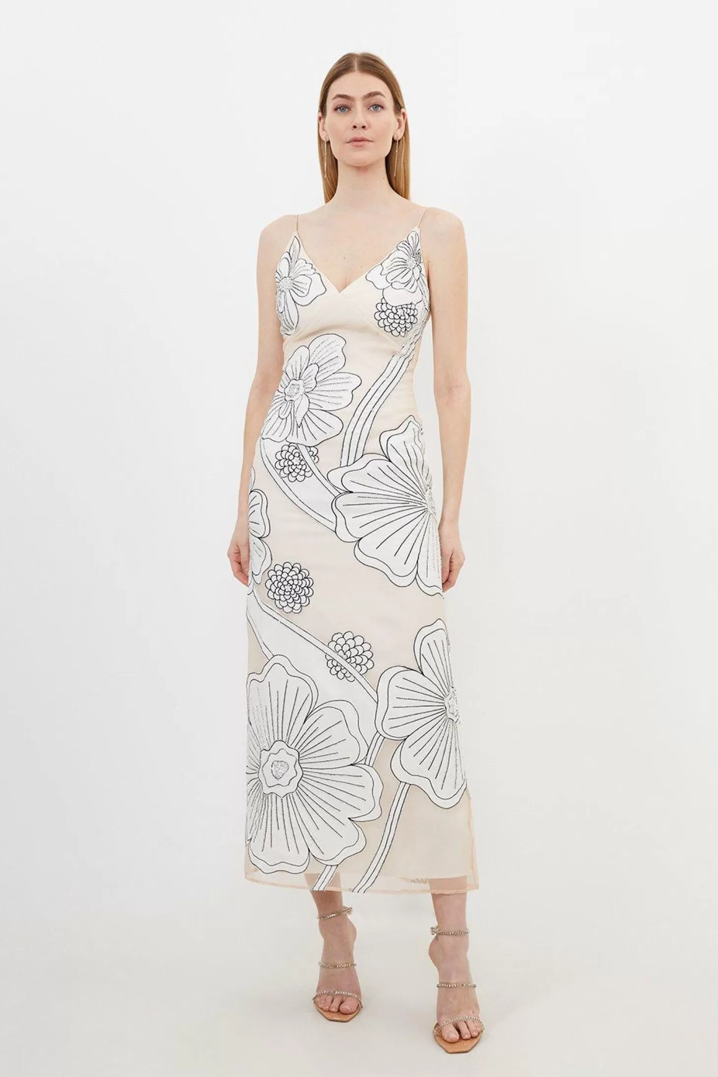 Karen Millen Applique Organdie Satin Woven Midi Dress