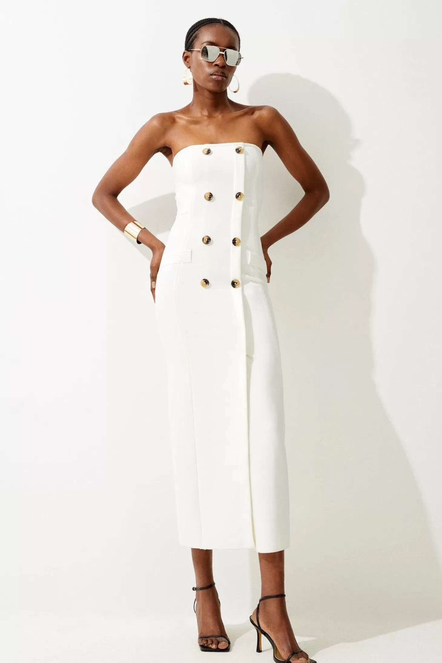 Karen Millen Bandage Button Bandeau Midi Dress