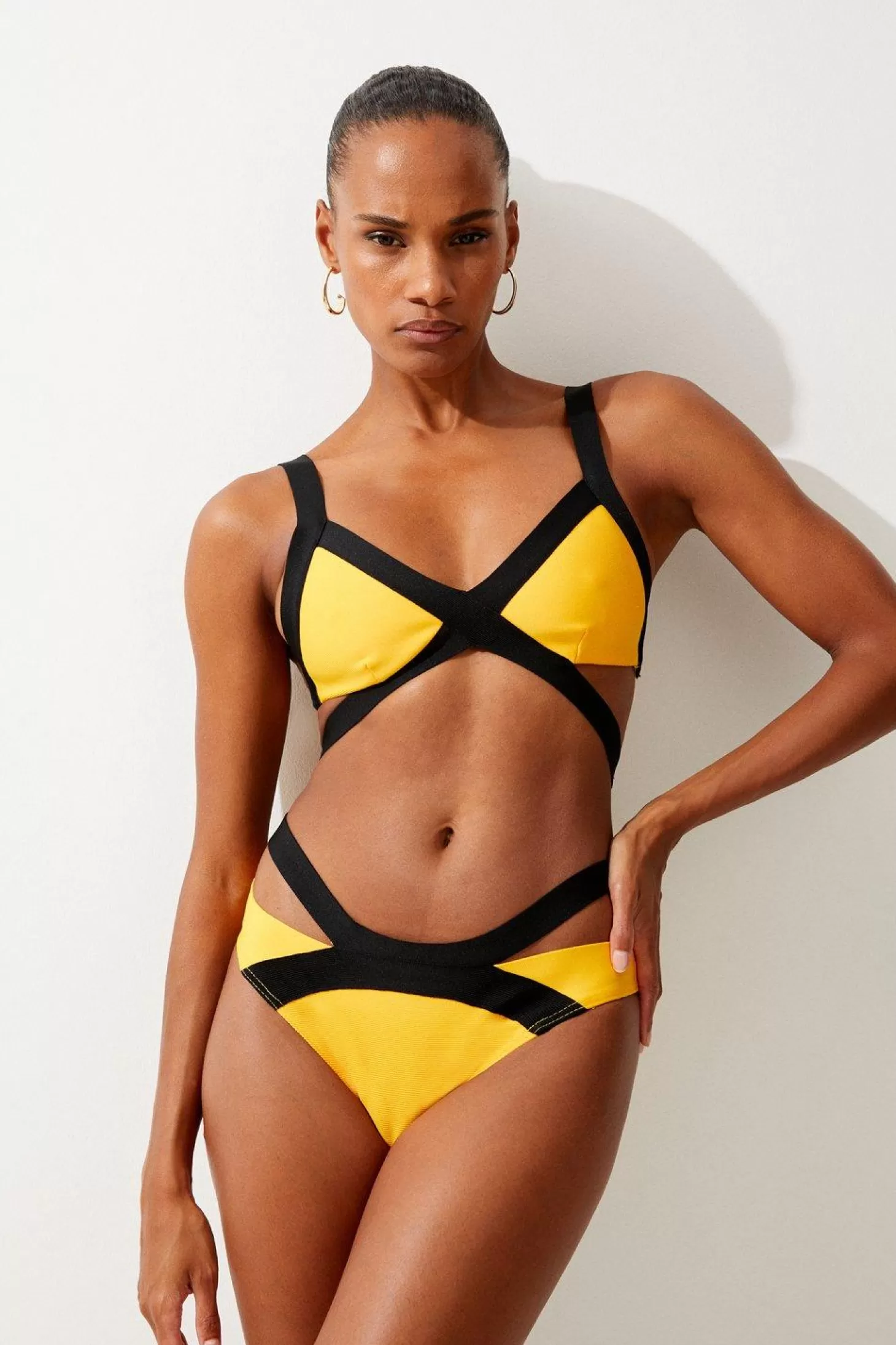 Karen Millen Bandage Color Block Strappy Bikini Bottoms