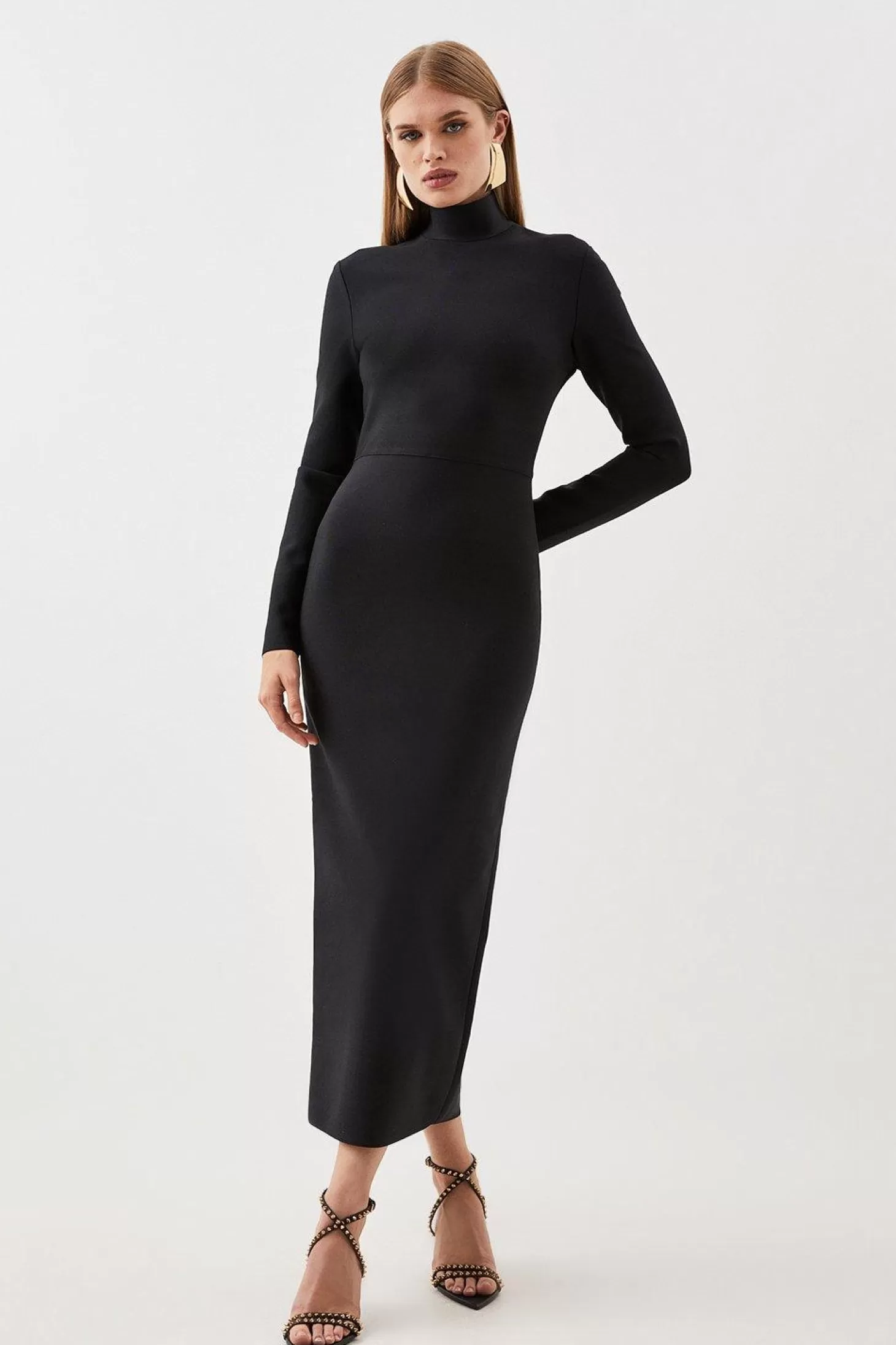 Karen Millen Bandage Figure Form Funnel Neck Knit Maxi Dress