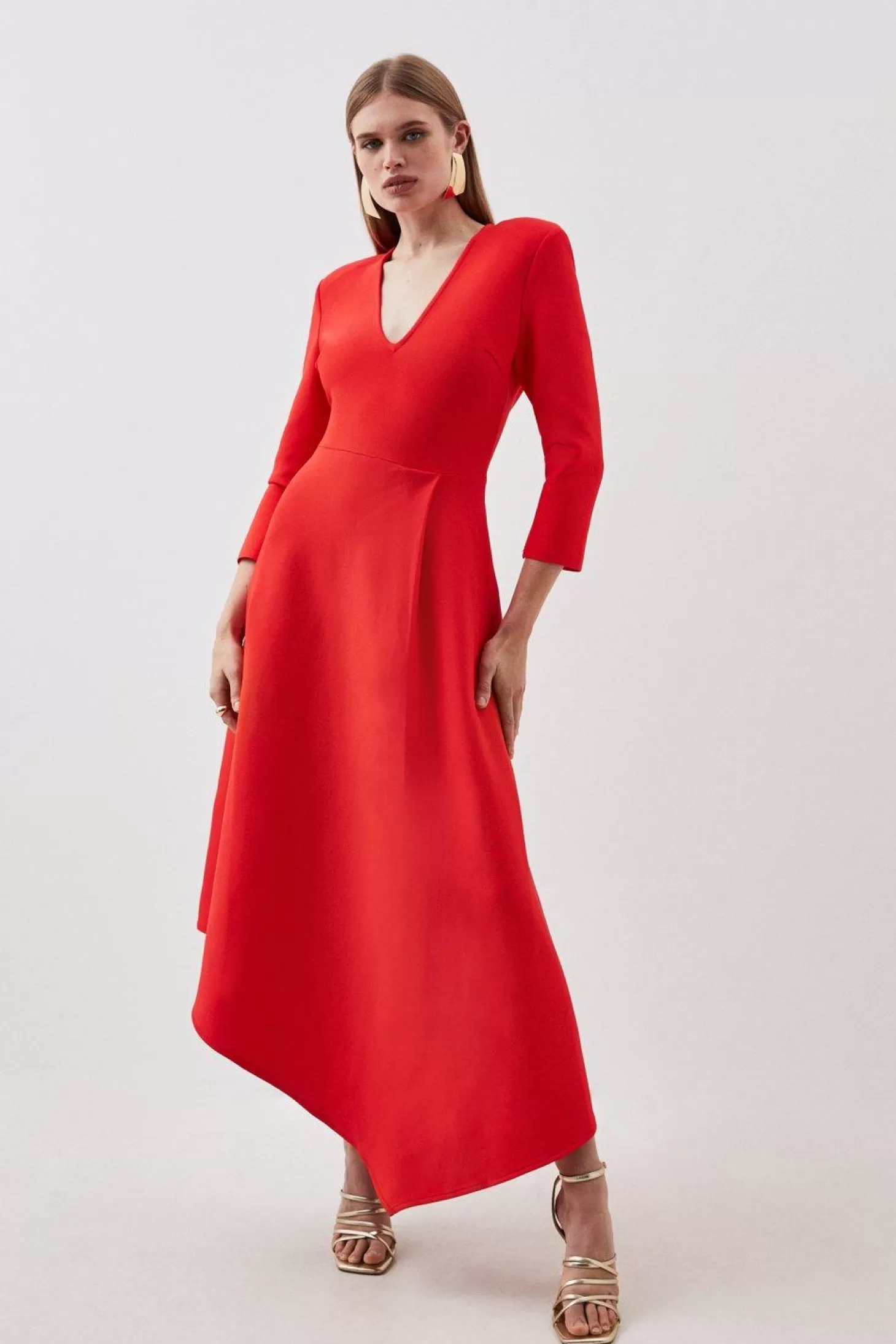 Karen Millen Bandage Figure Form Knit Belted Asymmetric Midaxi Dress