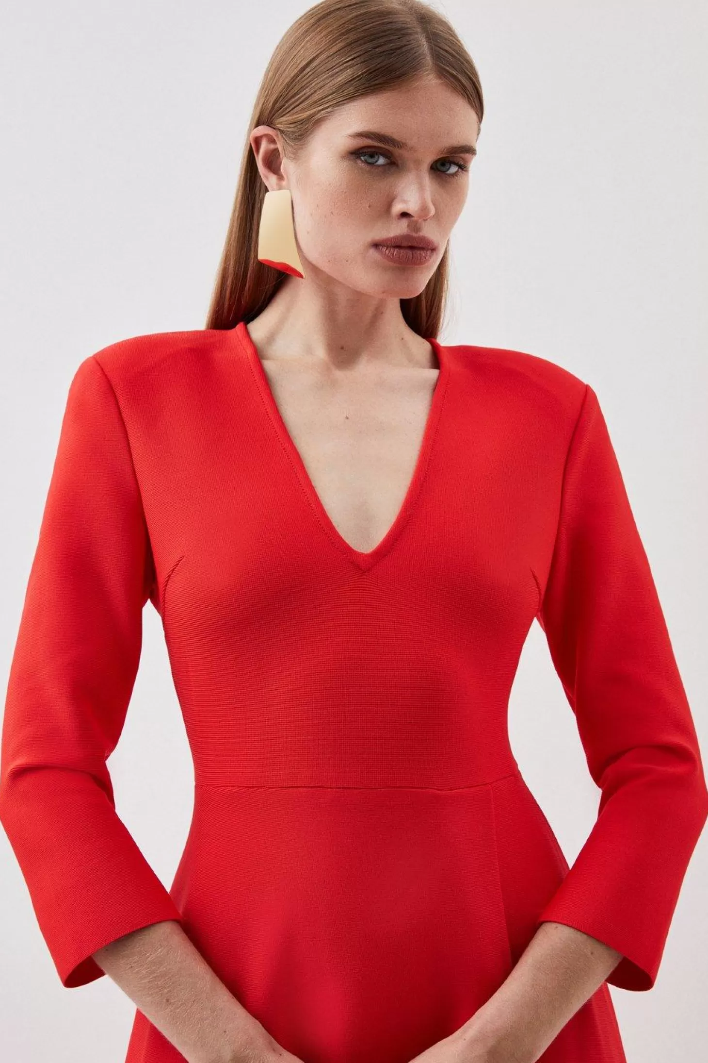 Karen Millen Bandage Figure Form Knit Belted Asymmetric Midaxi Dress