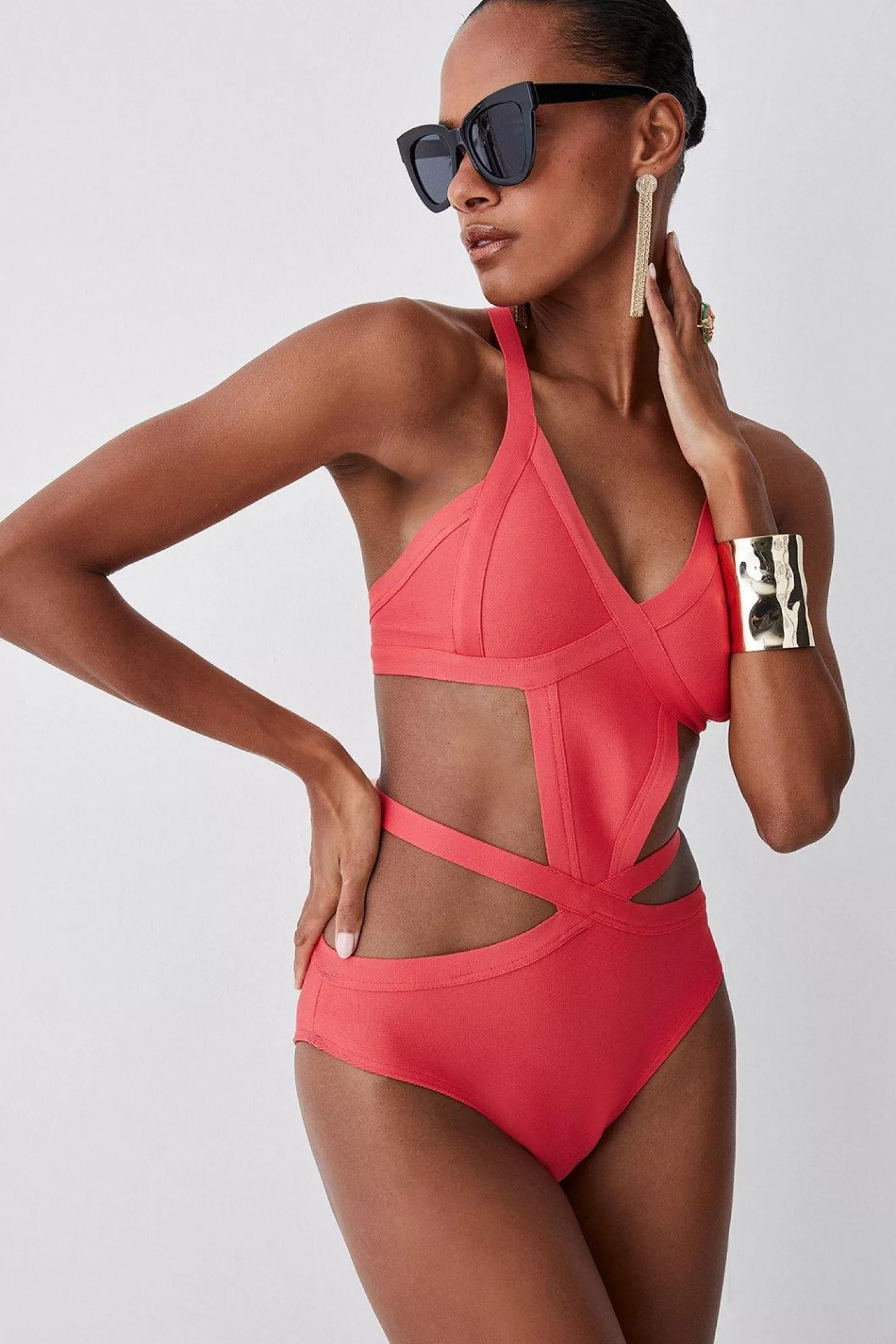 Karen Millen Bandage Strappy Cross Front Swimsuit