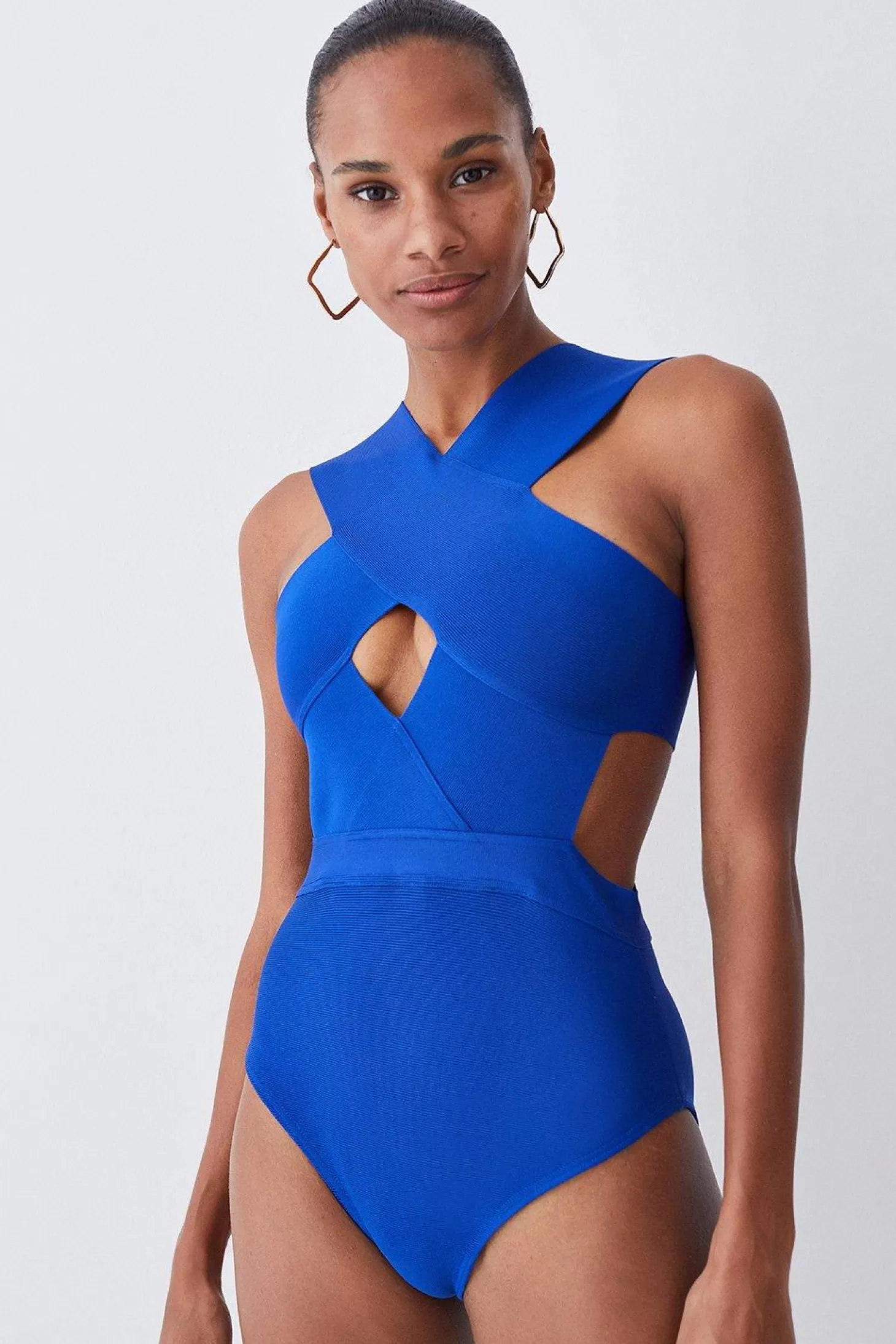 Karen Millen Bandage Textured Cross Front Swimsuit