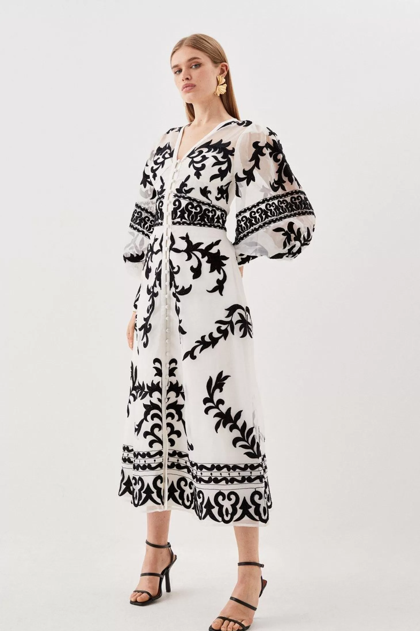 Karen Millen Baroque Applique Woven Midi Dress