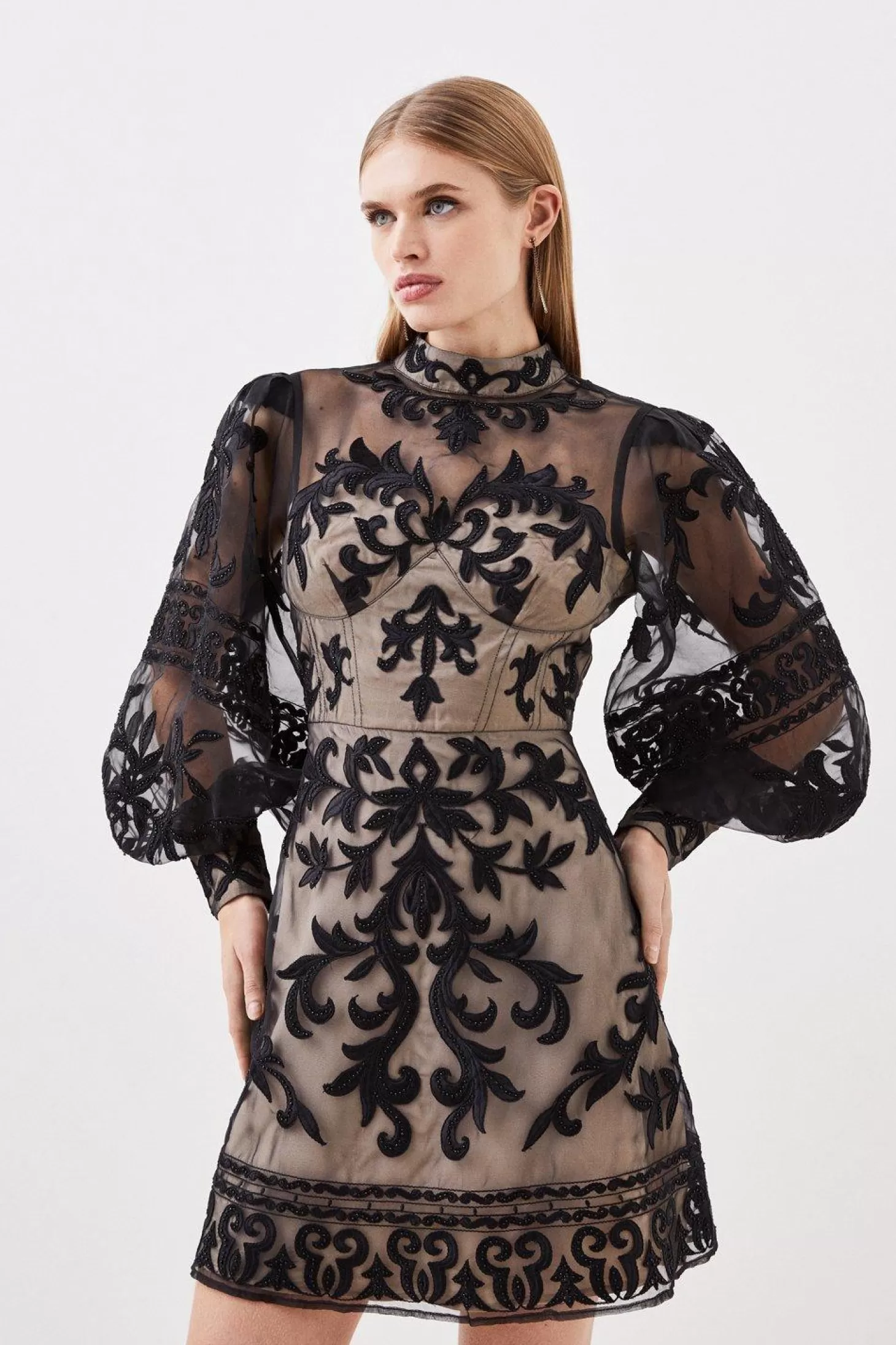 Karen Millen Baroque Applique Woven Mini Dress