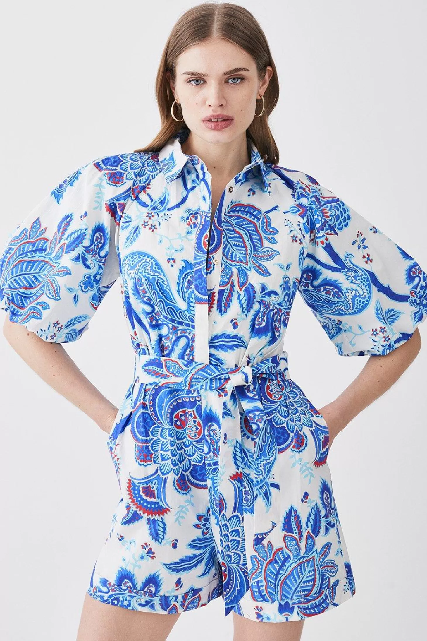 Karen Millen Batik Floral Cotton Belted Romper