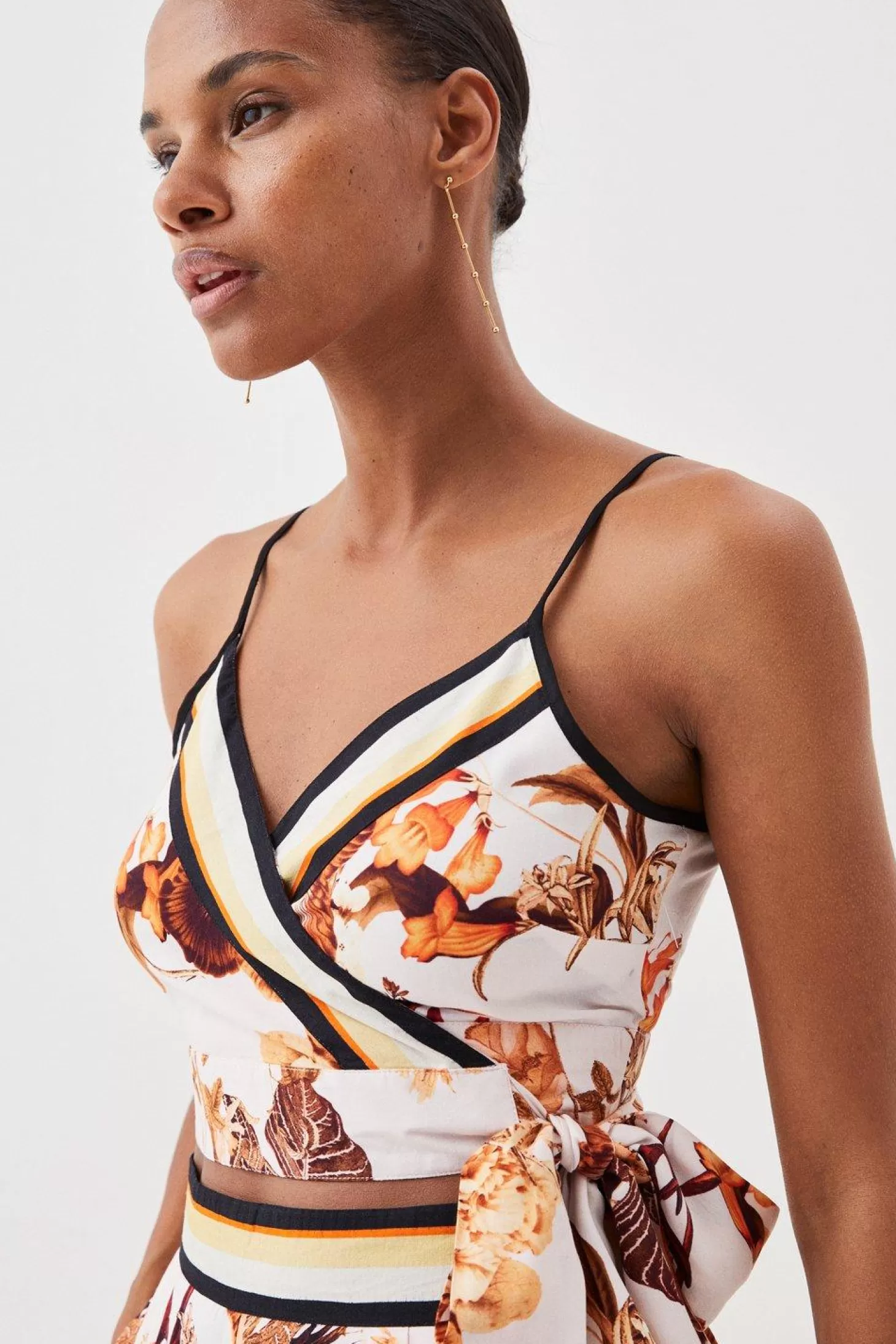 Karen Millen Beach Botanical Stripe Woven Crop Top