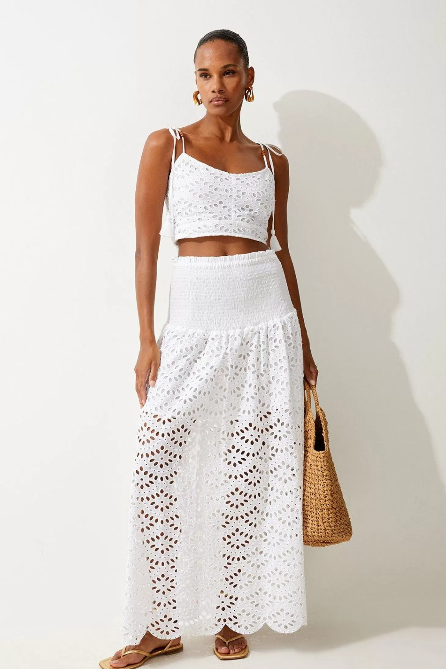 Karen Millen Beach Cotton Eyelet Maxi Skirt And Top Two-Piece