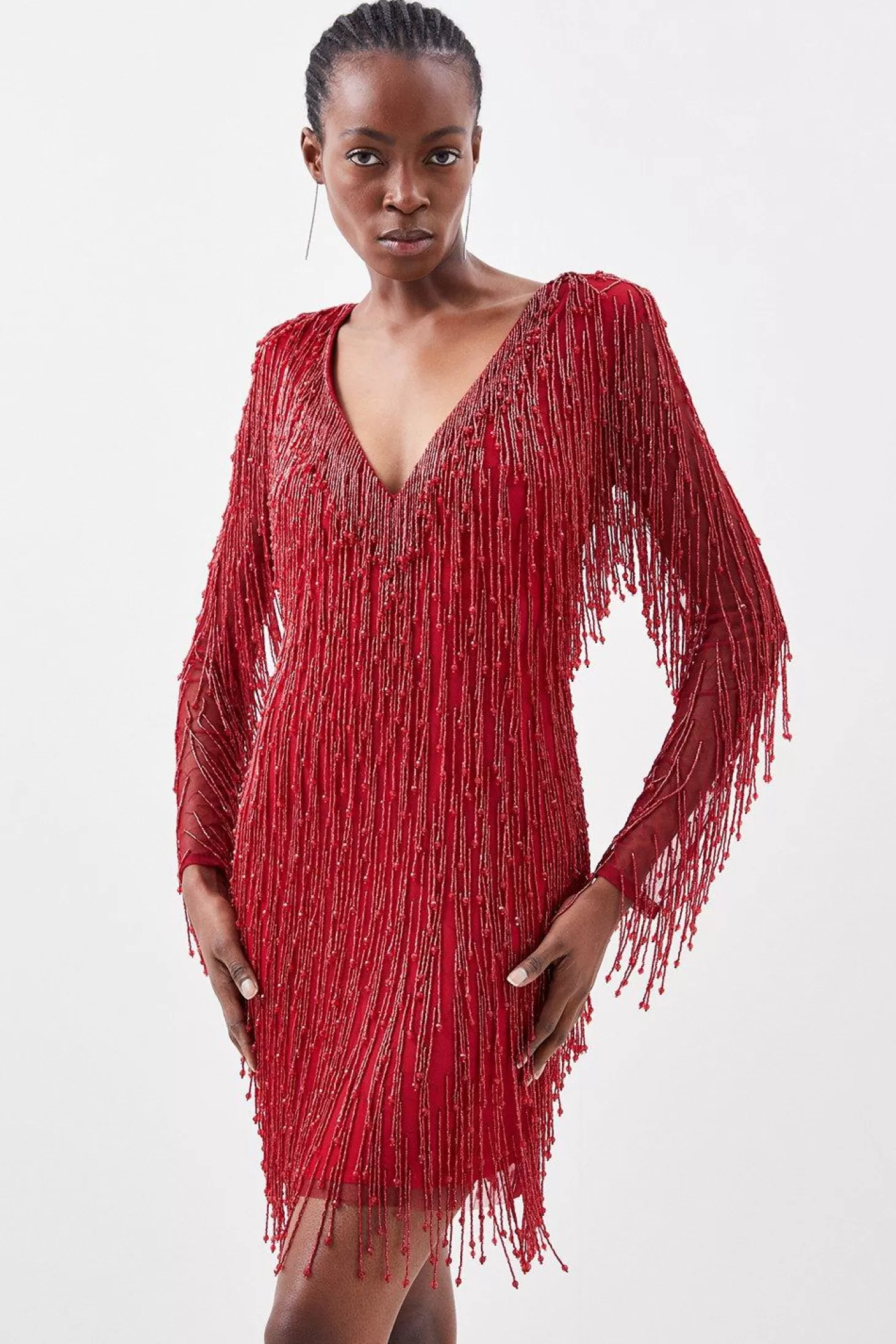 Karen Millen Beaded Fringed And Embellished Woven Mini Dress