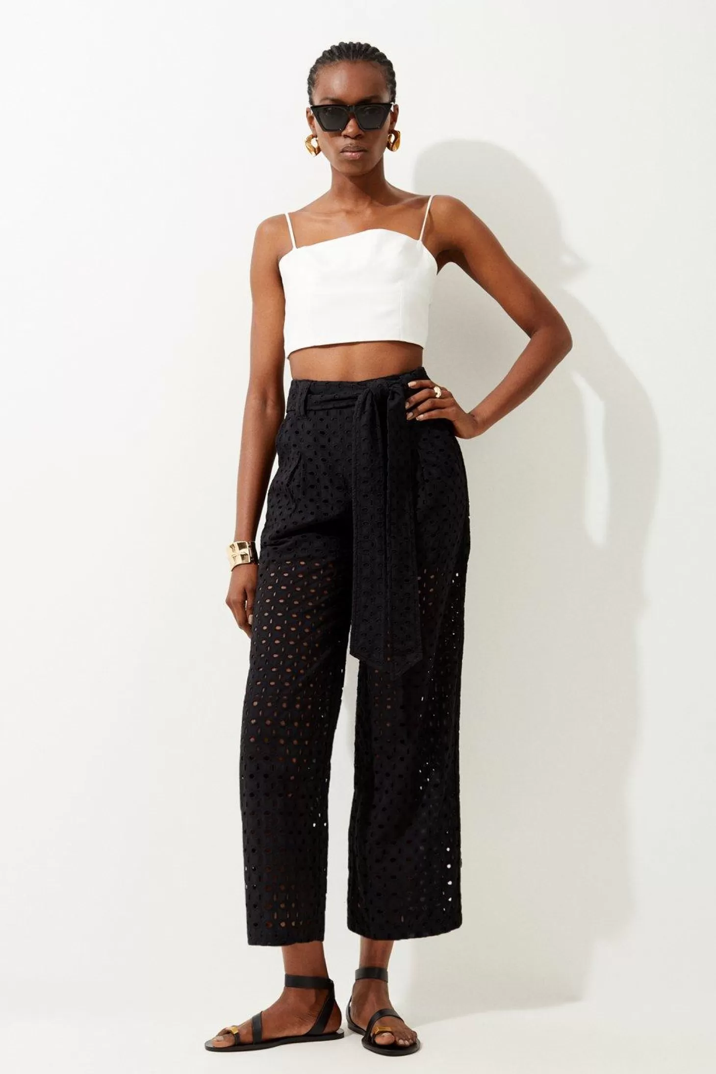 Karen Millen Belted Eyelet Woven Pants