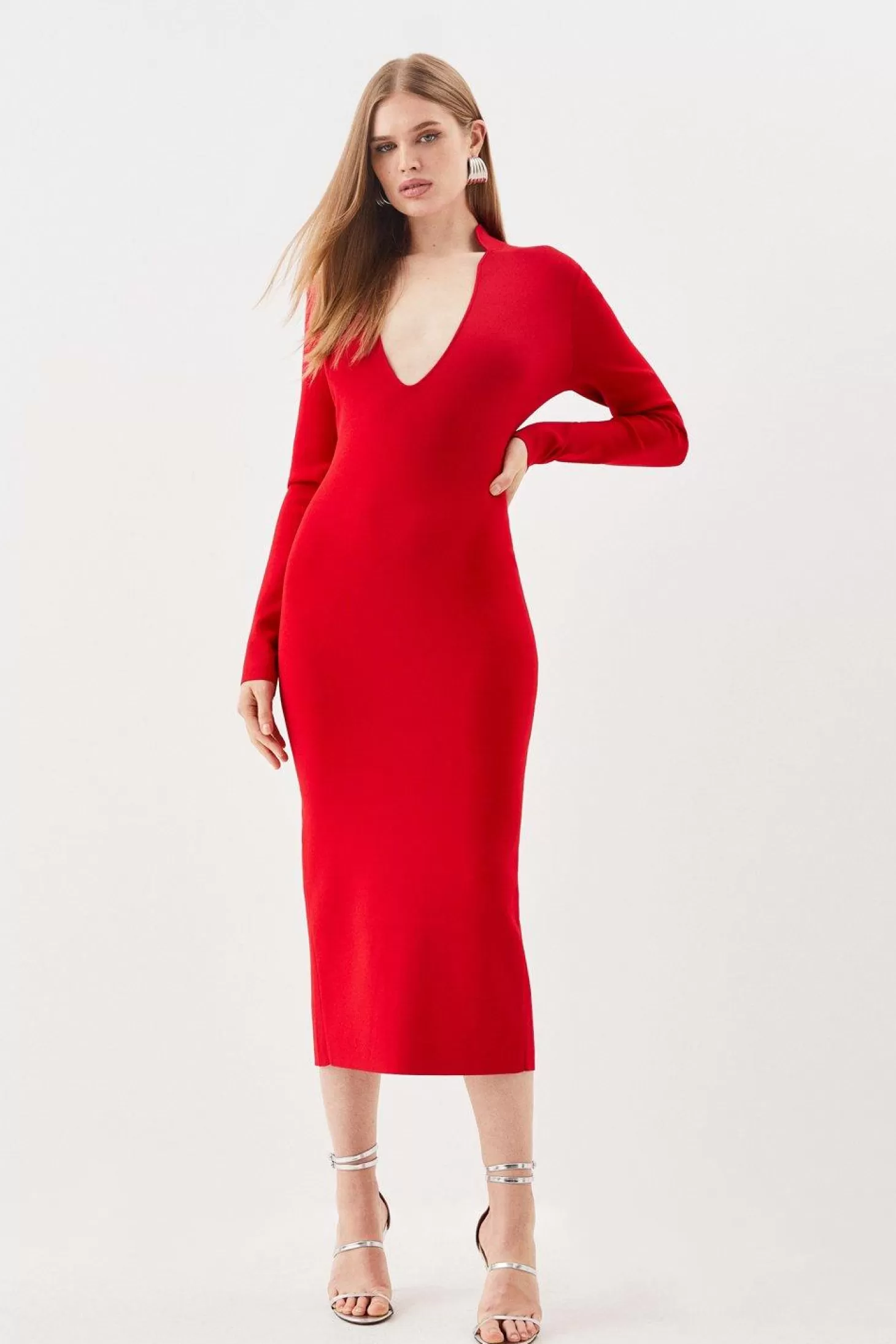 Karen Millen Body Contouring Colla Knit Midi Dress