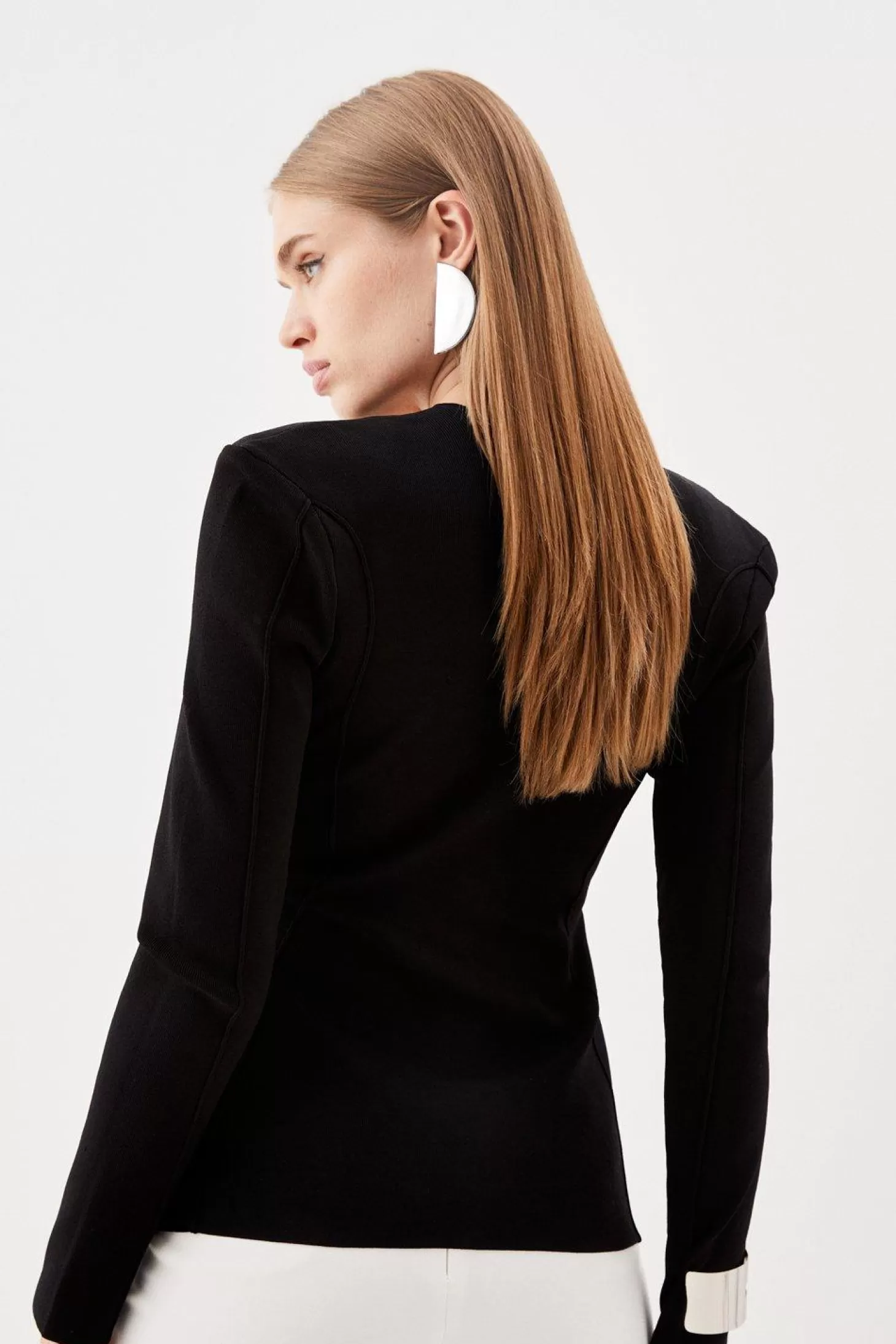 Karen Millen Body Contouring Plunge Neck Corset Detail Knit Top
