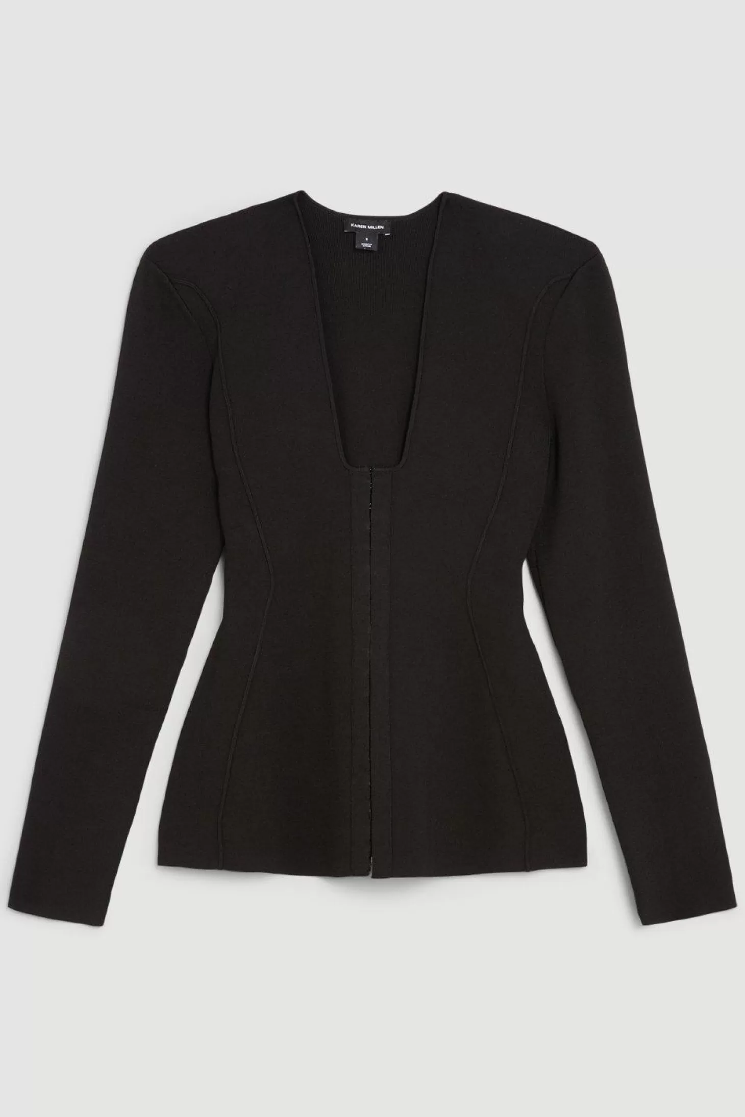 Karen Millen Body Contouring Plunge Neck Corset Detail Knit Top