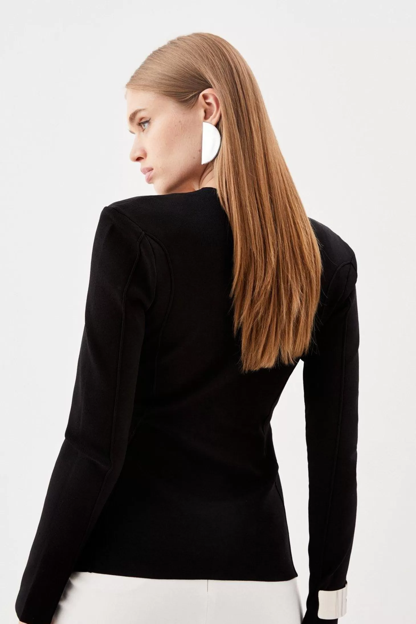 Karen Millen Body Contouring Plunge Neck Corset Detail Knit Top