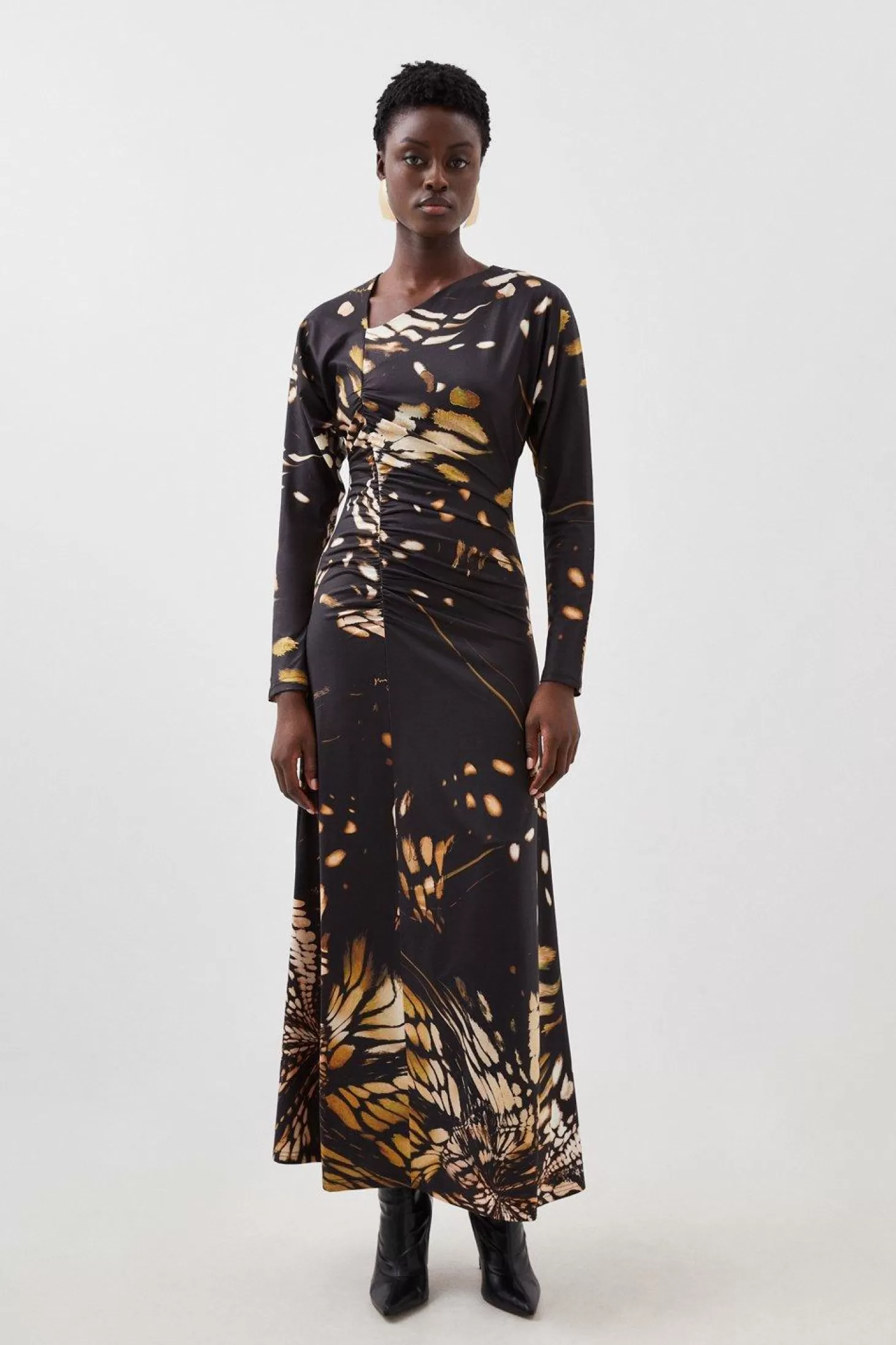 Karen Millen Butterfly Print Asymmetric Jersey Crepe Maxi Dress