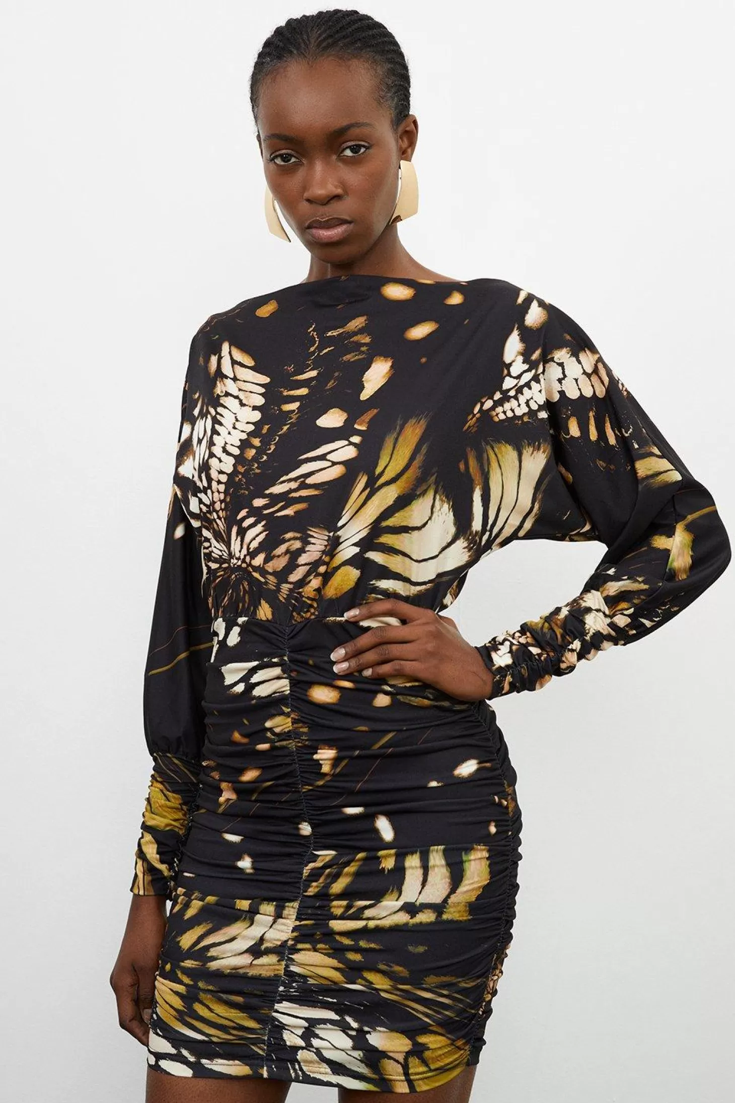 Karen Millen Butterfly Print Jersey Crepe Batwing Sleeve Mini Dress