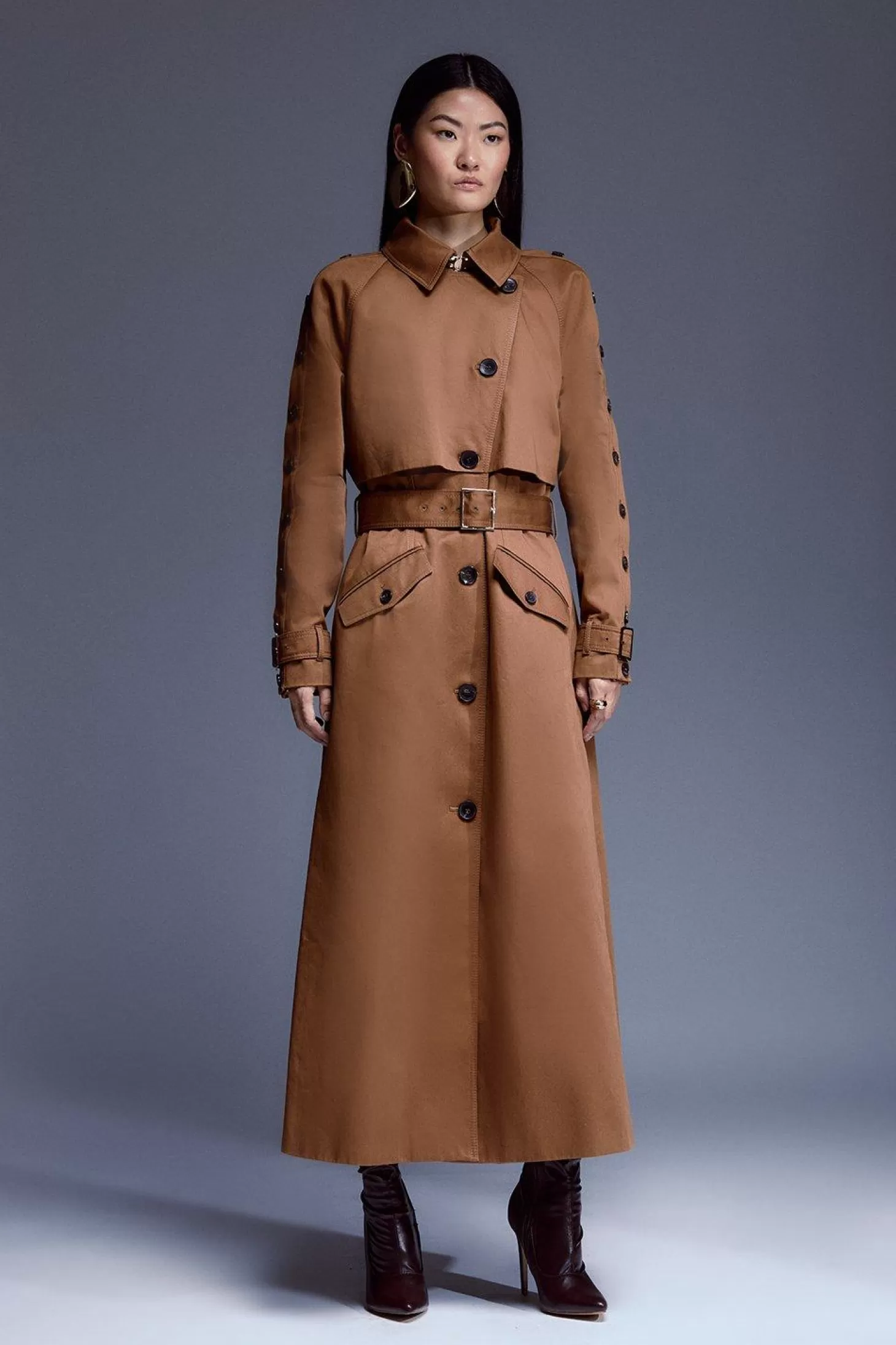 Karen Millen Button Detail Belted Maxi Trench Coat