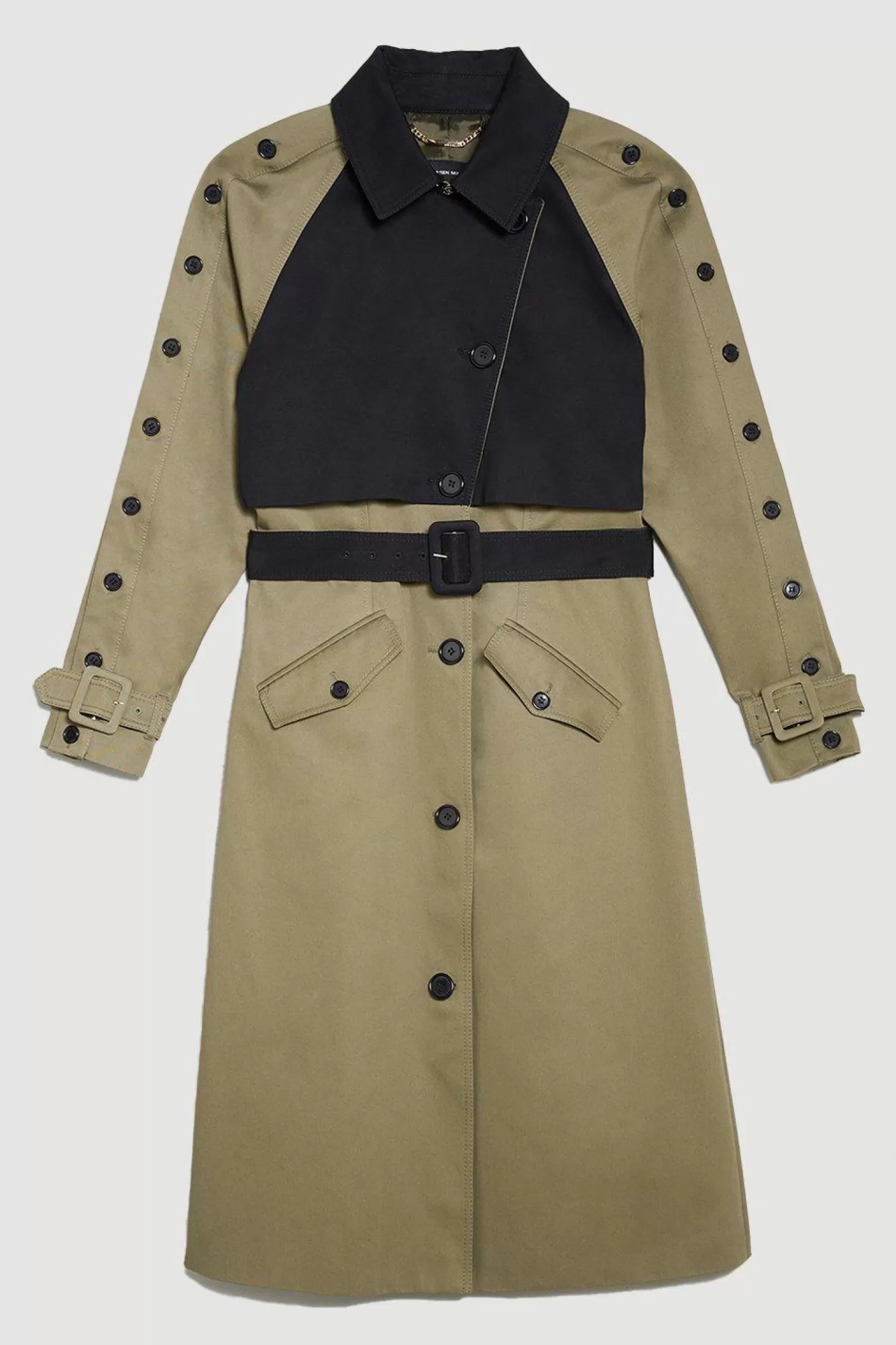 Karen Millen Button Detail Color Block Detail Trench Coat