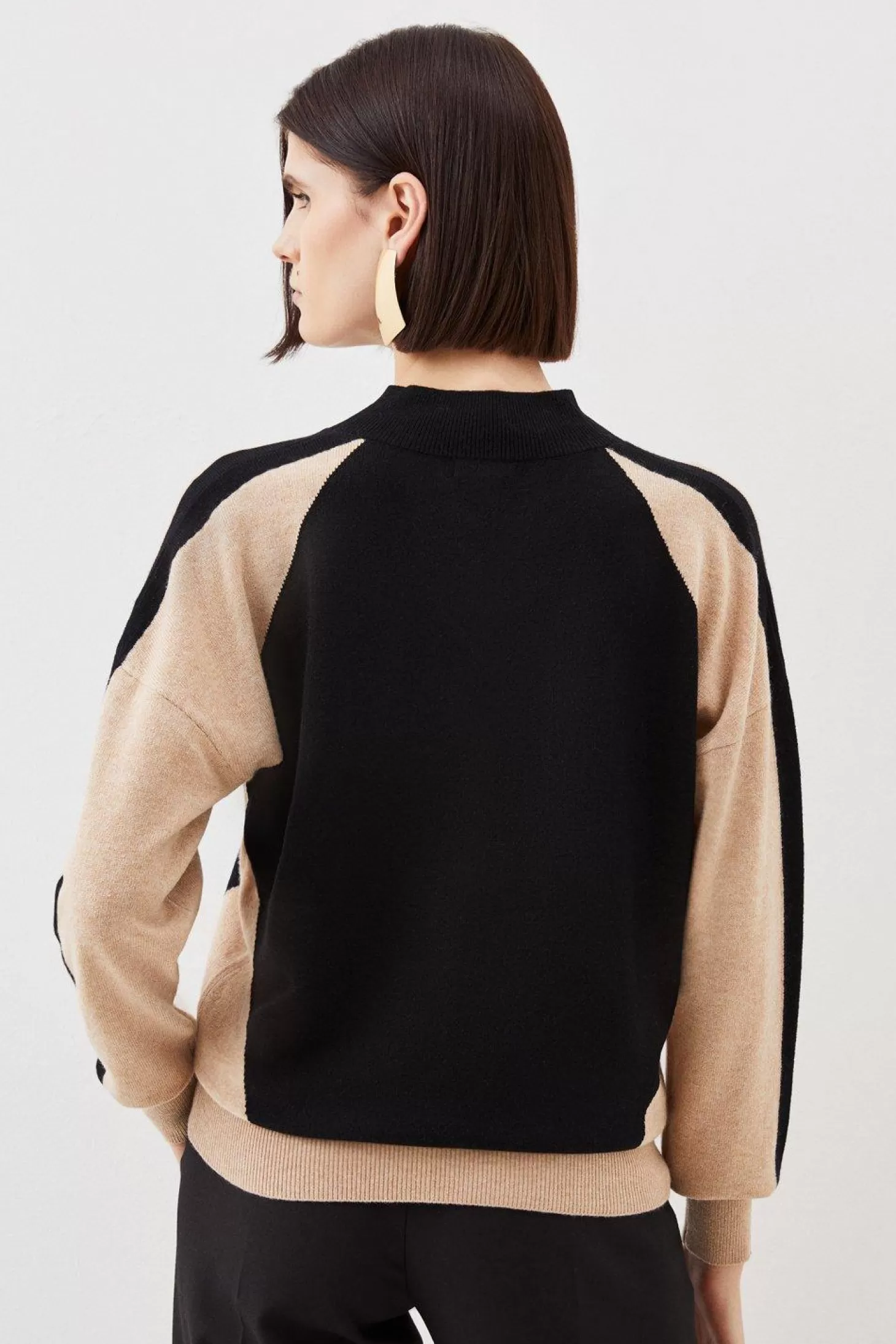 Karen Millen Cashmere Blend Knit High Neck Color Block Sweater