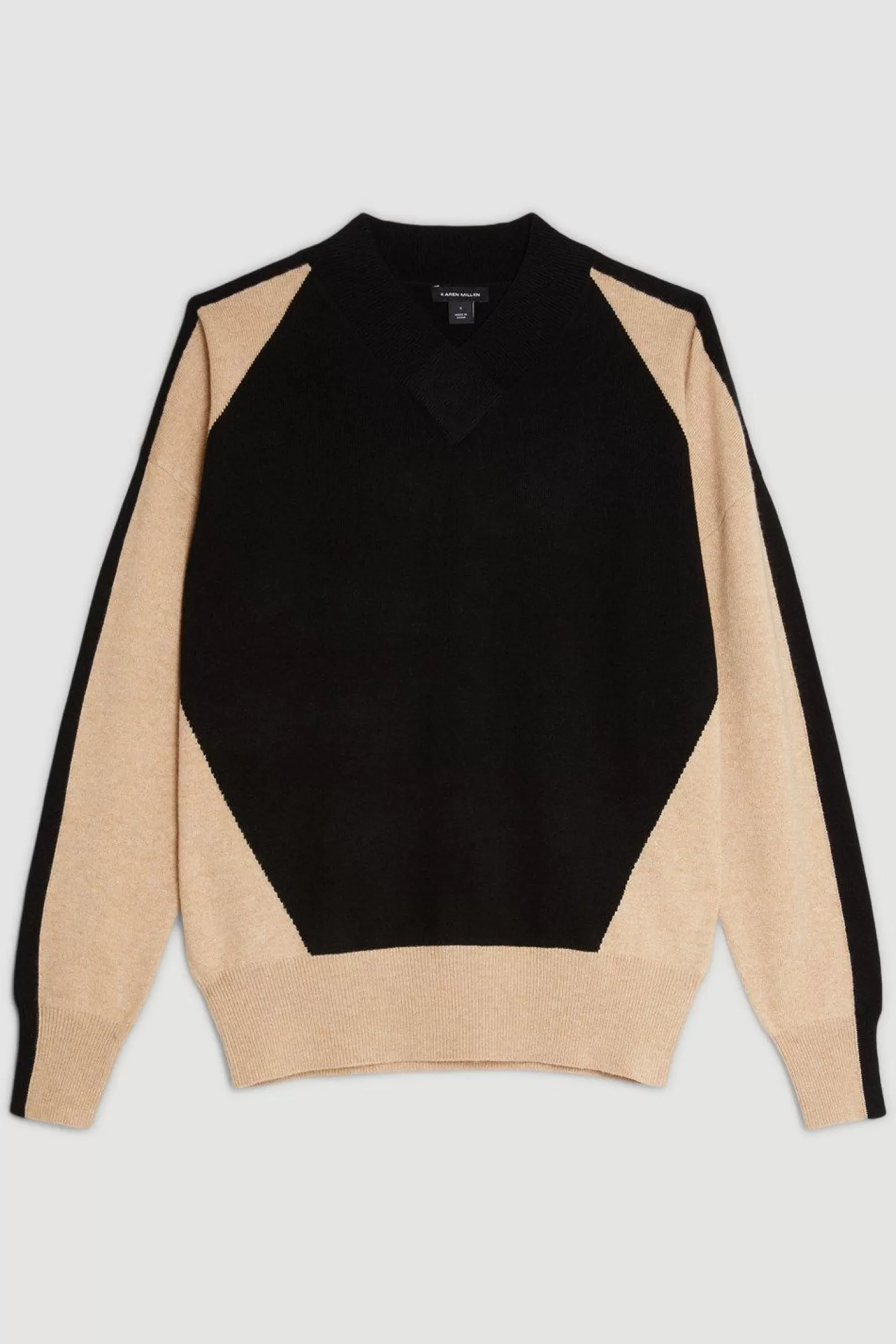 Karen Millen Cashmere Blend Knit High Neck Color Block Sweater