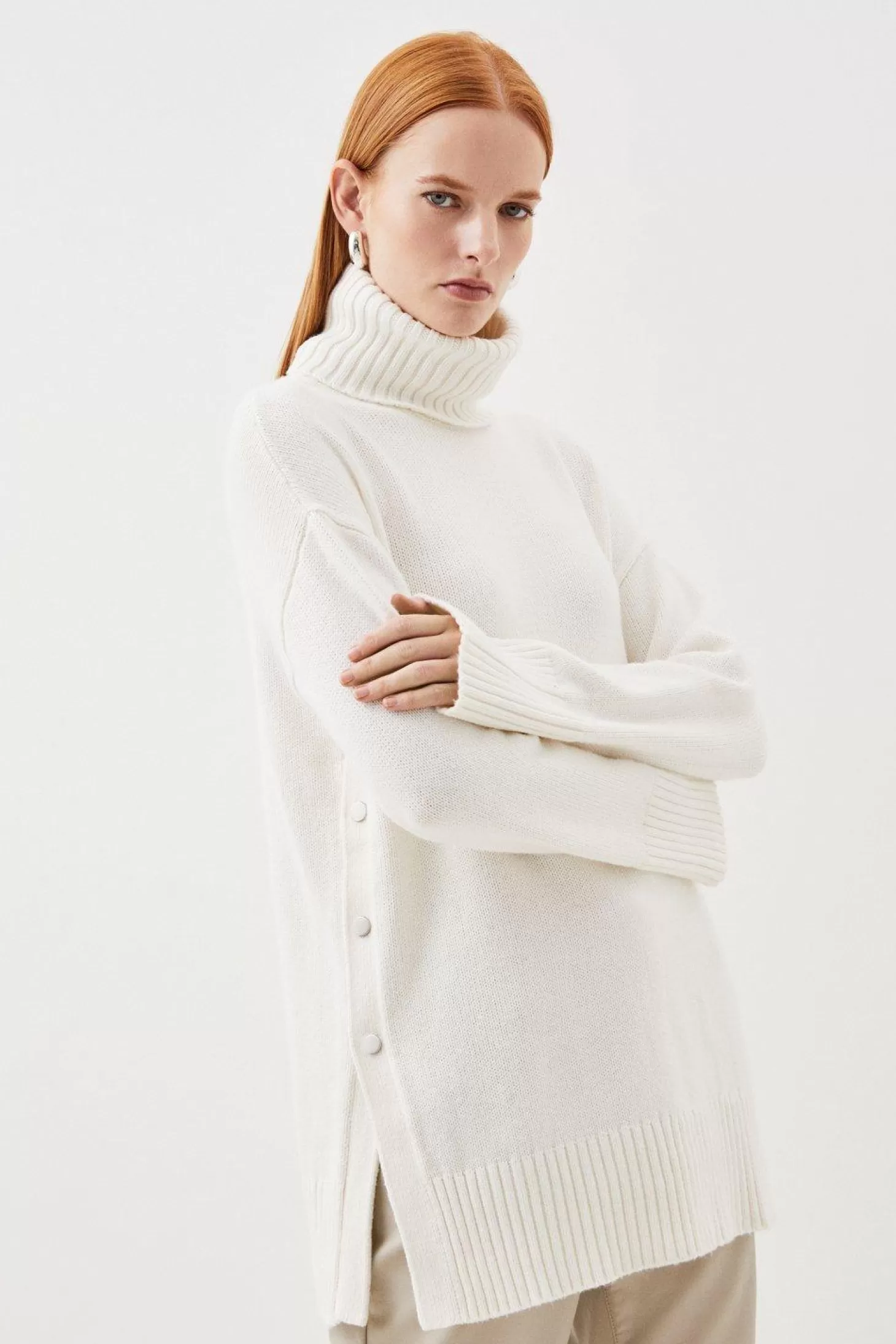 Karen Millen Cashmere Blend Turtleneck Knit Longline Sweater