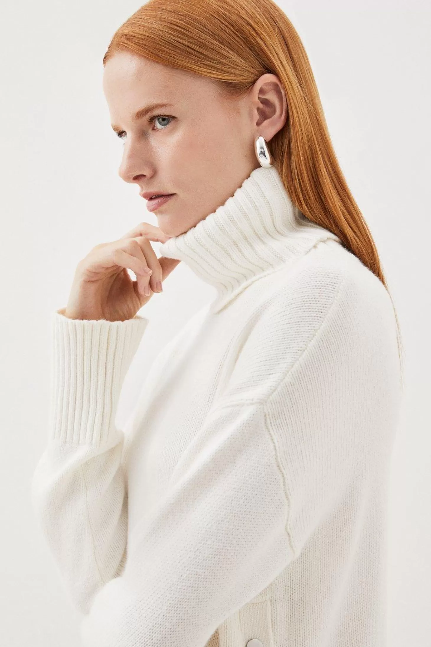 Karen Millen Cashmere Blend Turtleneck Knit Longline Sweater