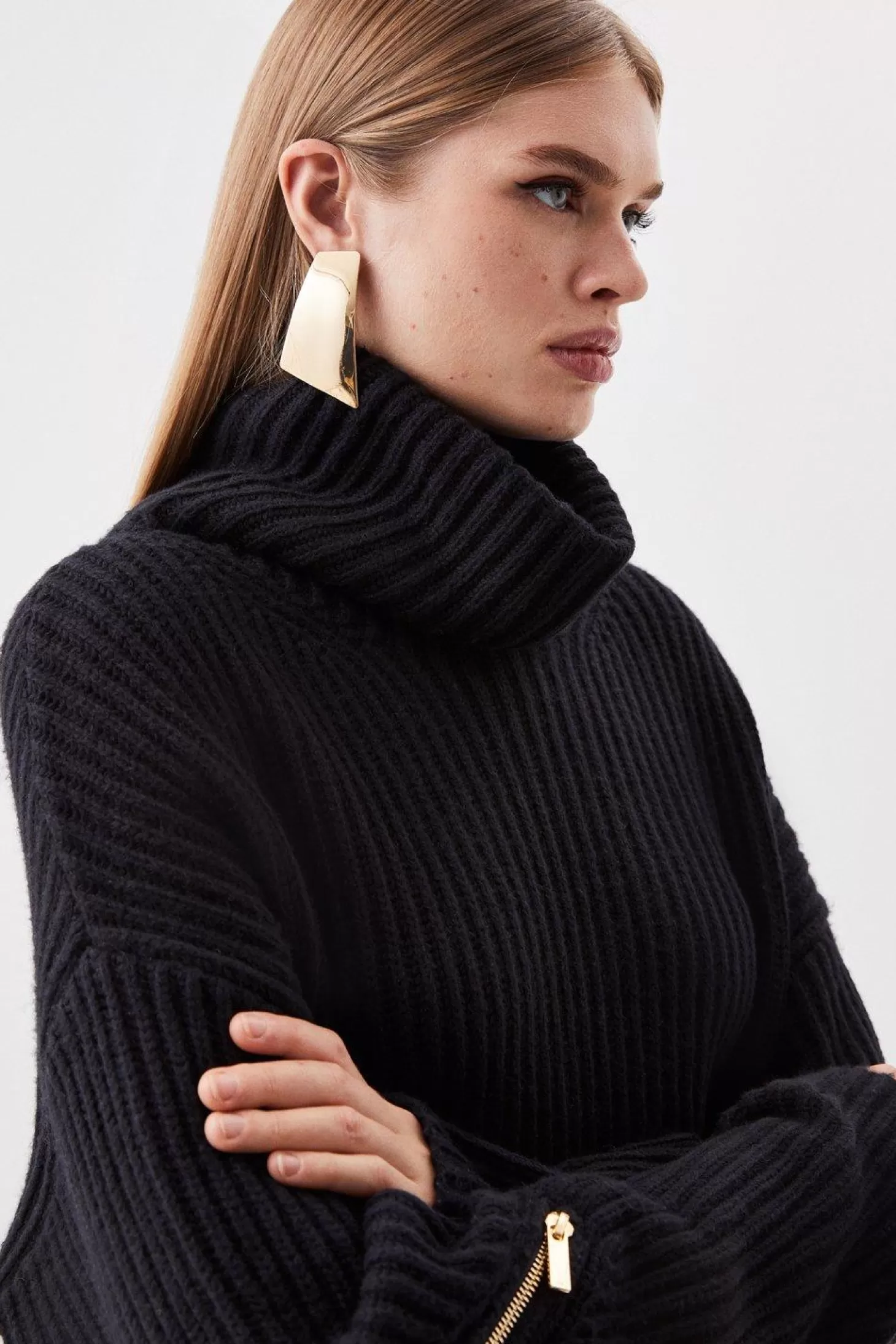 Karen Millen Cashmere Blend Turtleneck Knit Zip Detail Sweater