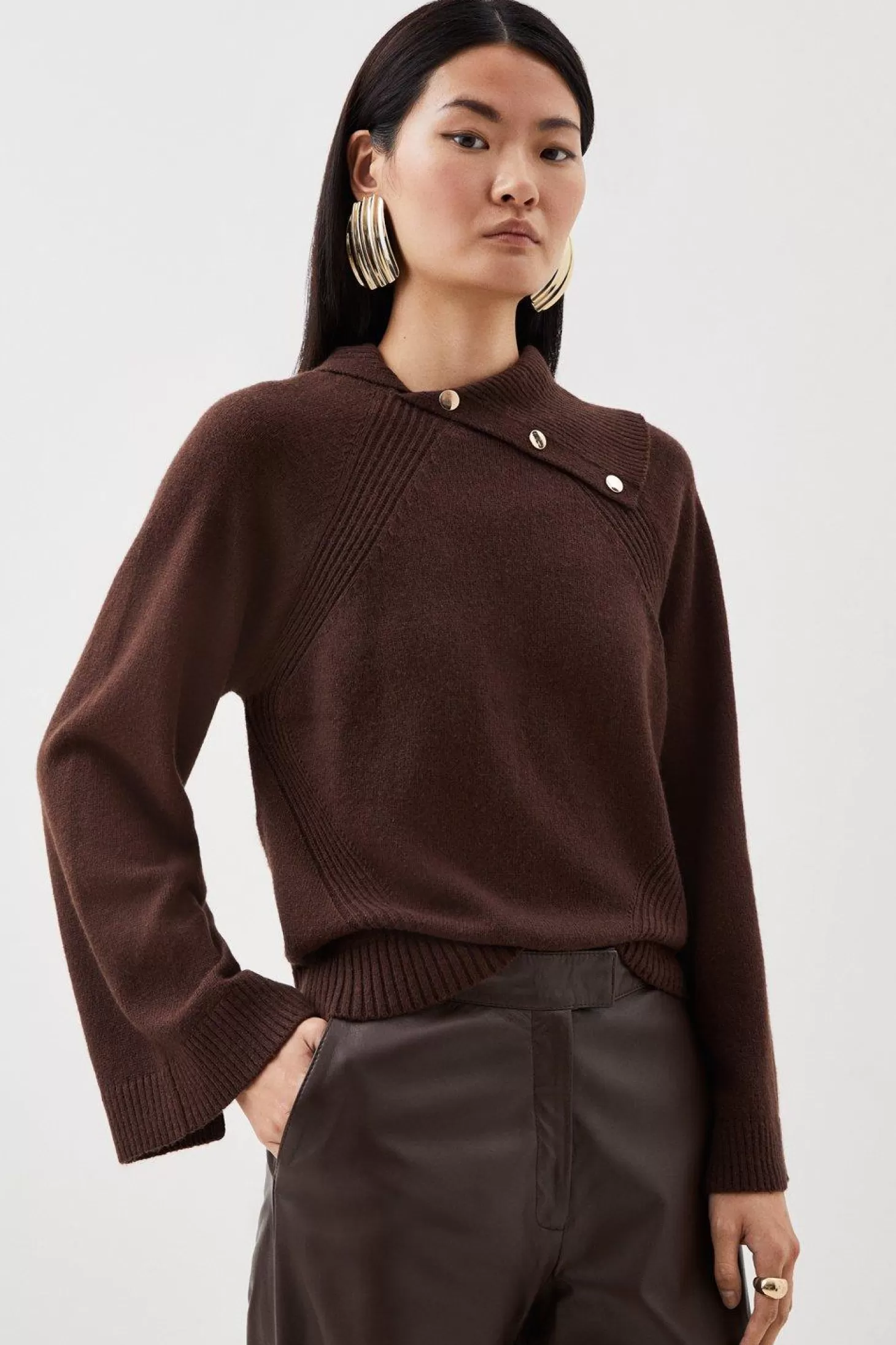 Karen Millen Cashmere Roll And Envelope Neck Knit Sweater