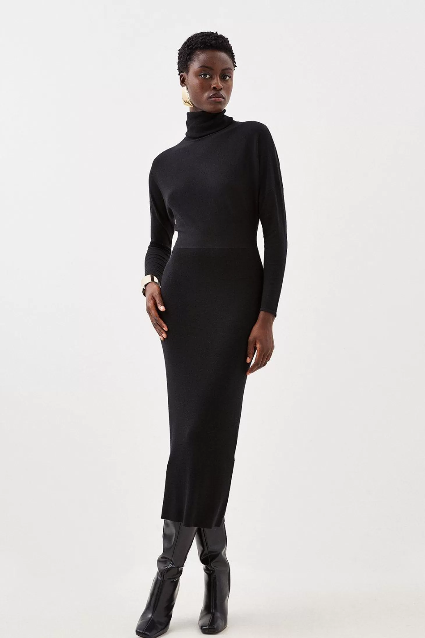 Karen Millen Cashmere Wool Batwing Pencil Knit Dress