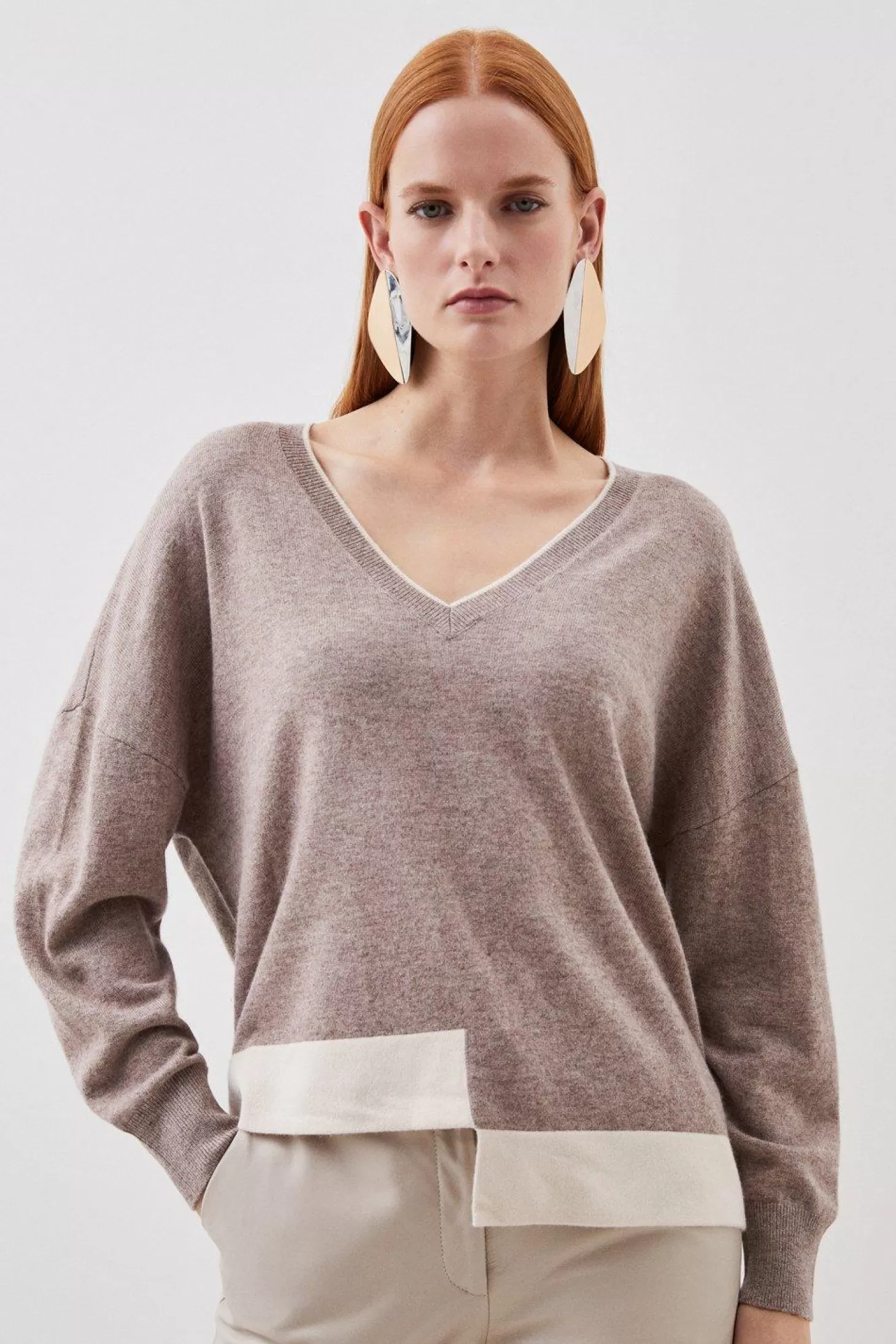 Karen Millen Cashmere Wool Knit Stepped Hem Sweater