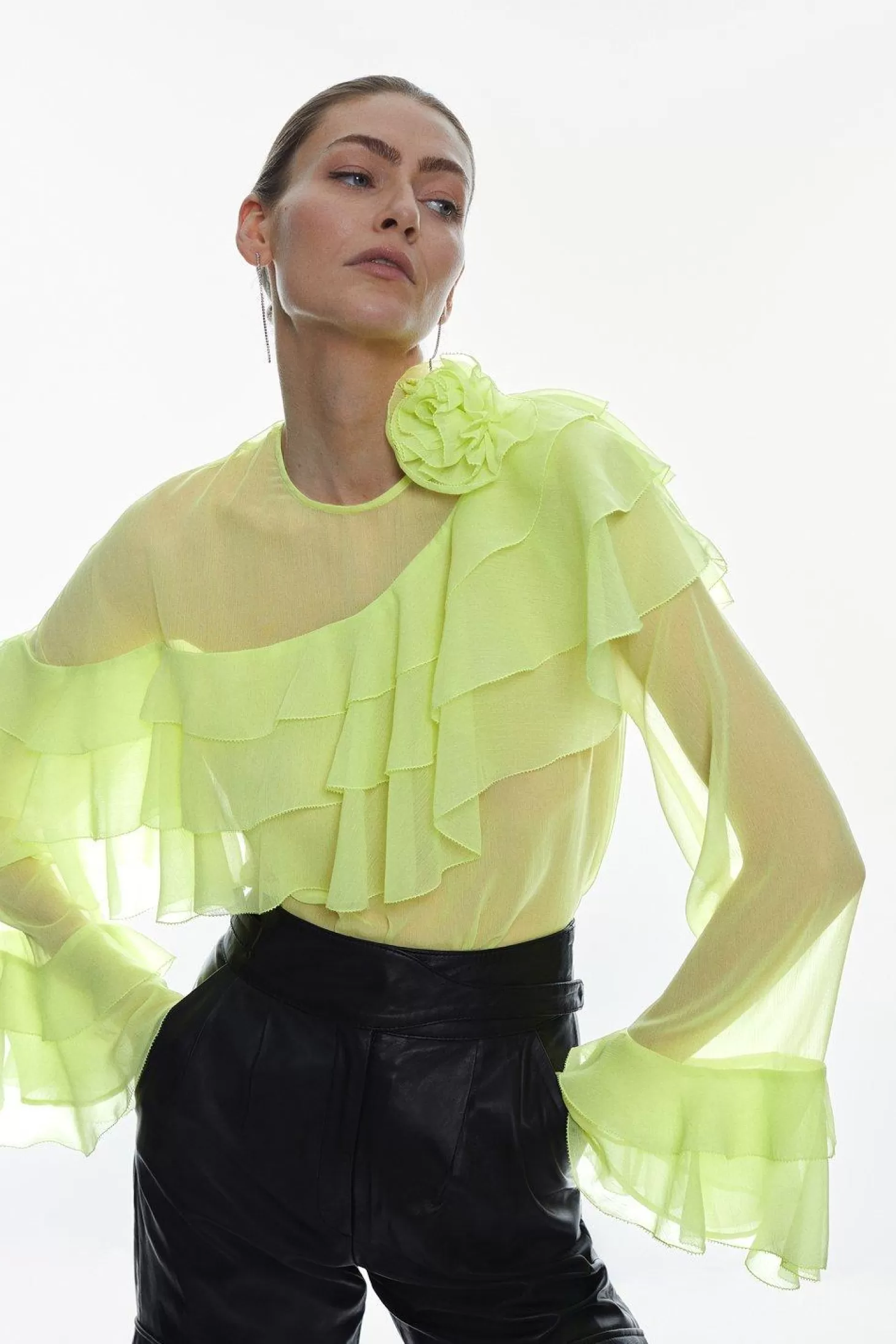 Karen Millen Chiffon Corsage Ruffle Blouse