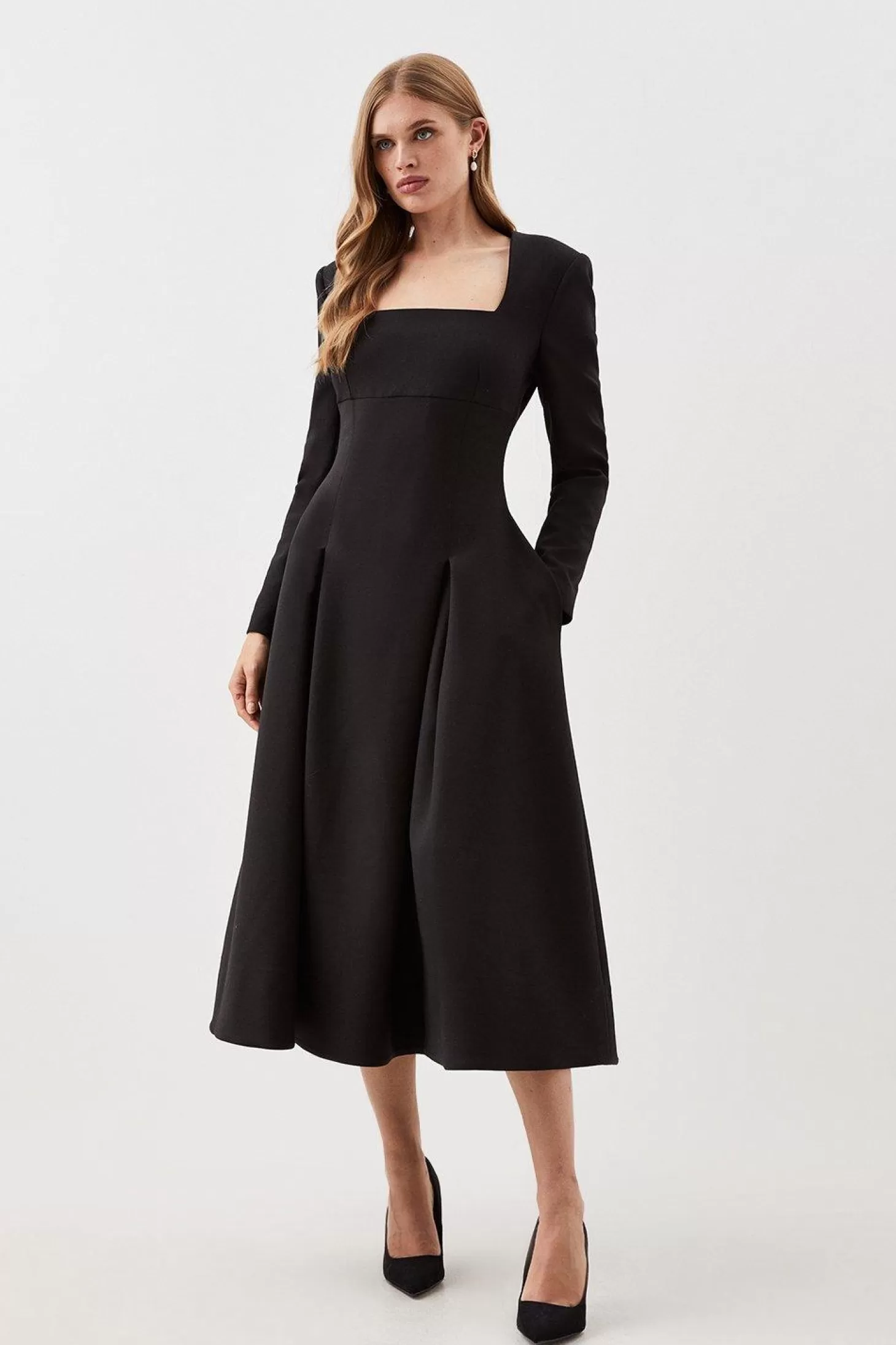 Karen Millen Clean Tailored Sweetheart Neckline Midi Dress