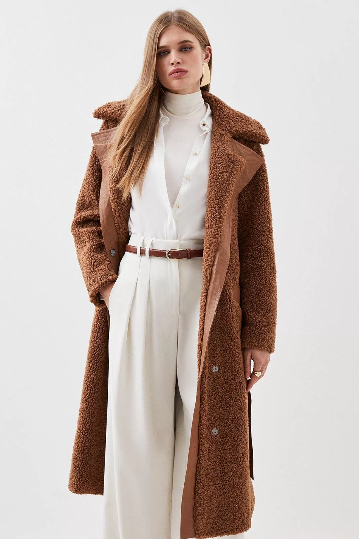 Karen Millen Collared Faux Fur Belted Coat