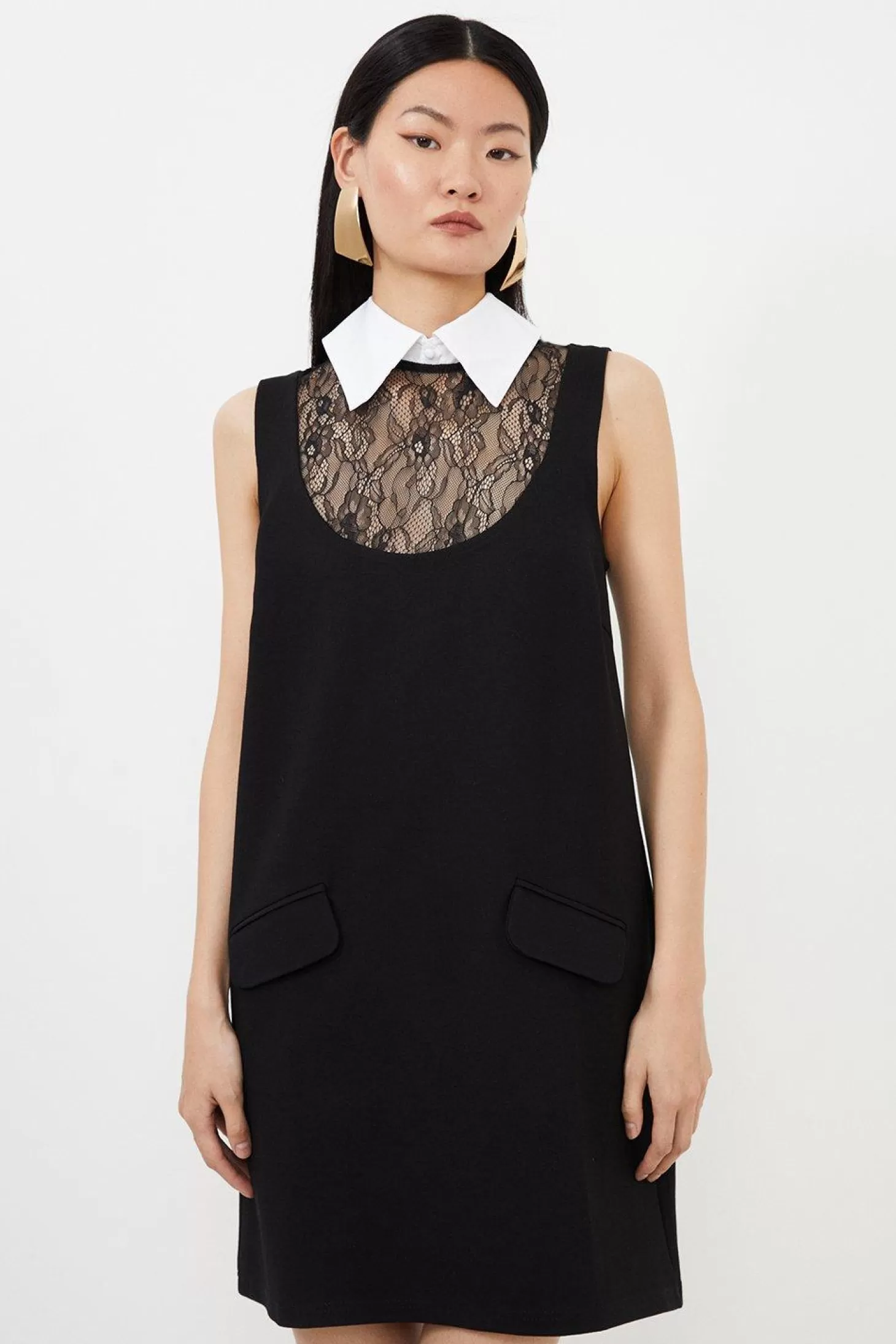 Karen Millen Collared Lace Jersey Mini Dress