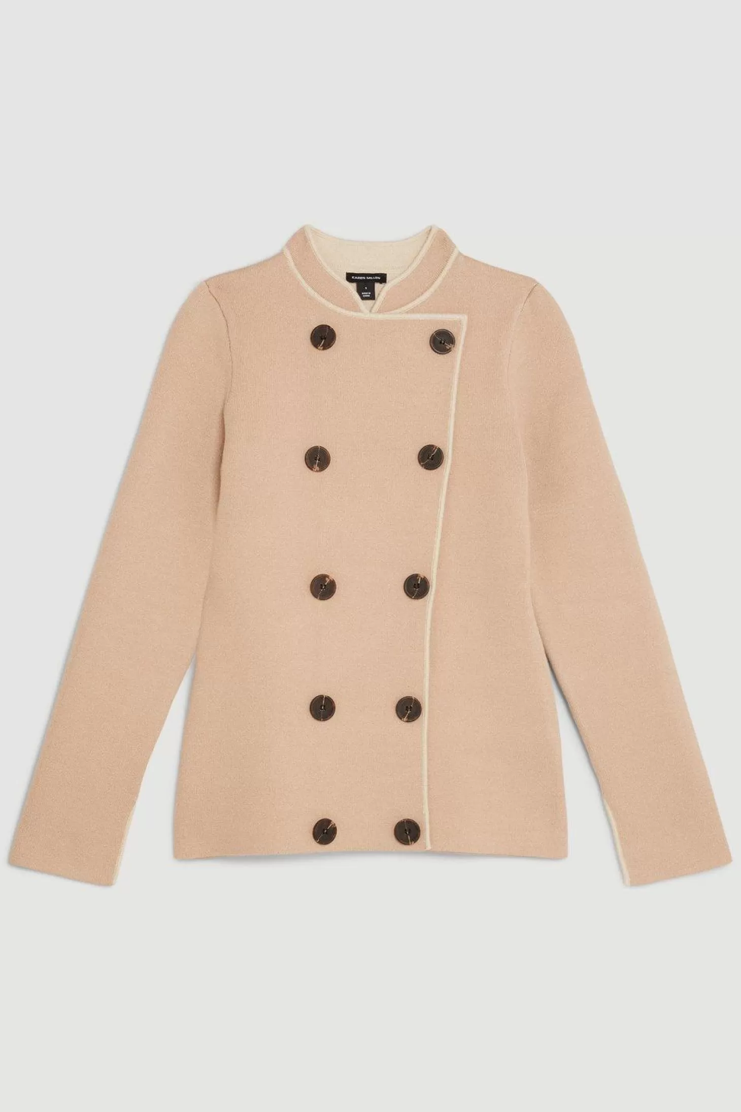 Karen Millen Compact Knit Wool Look Contrast Color Double Breasted Jacket