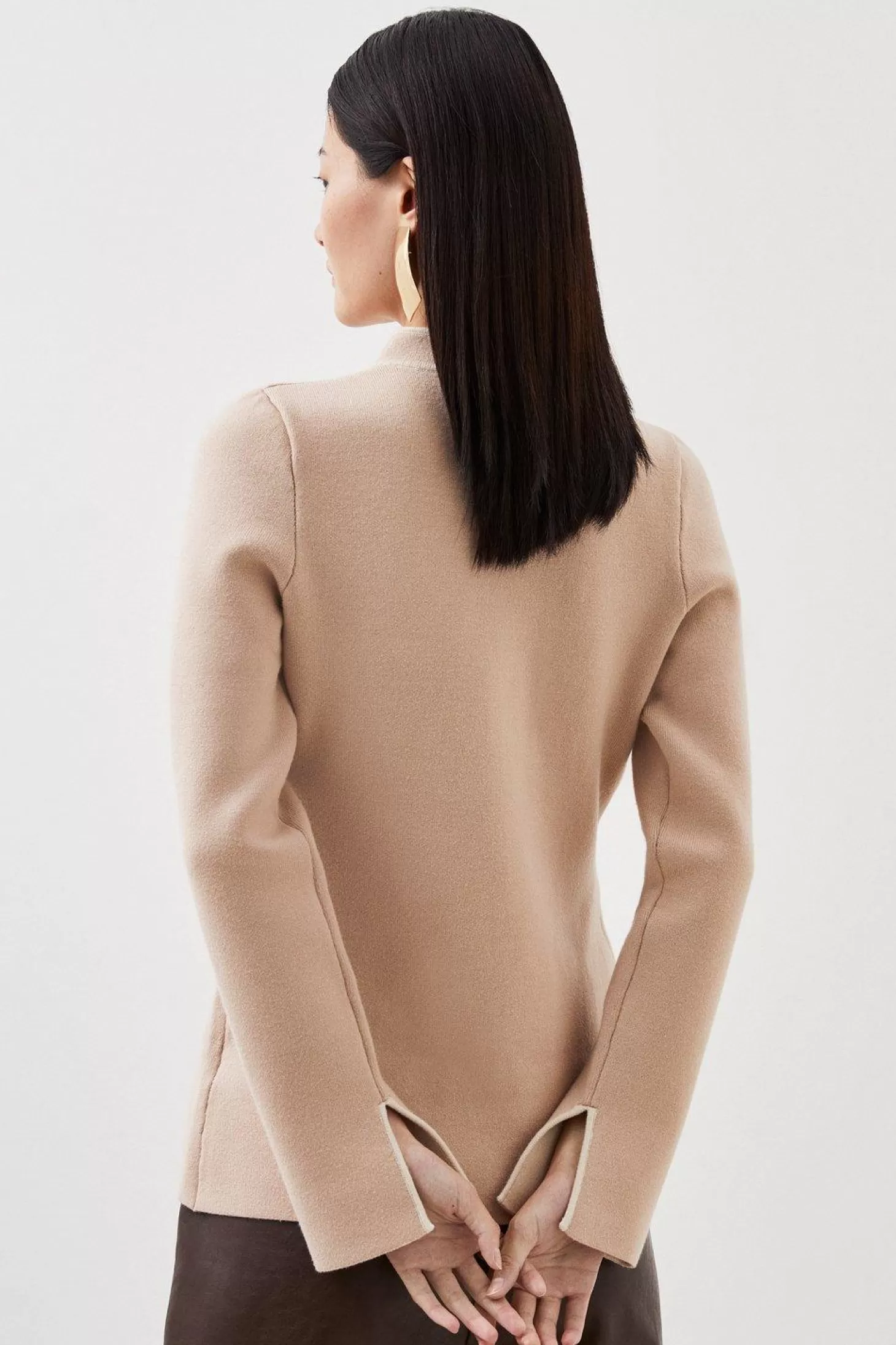Karen Millen Compact Knit Wool Look Contrast Color Double Breasted Jacket