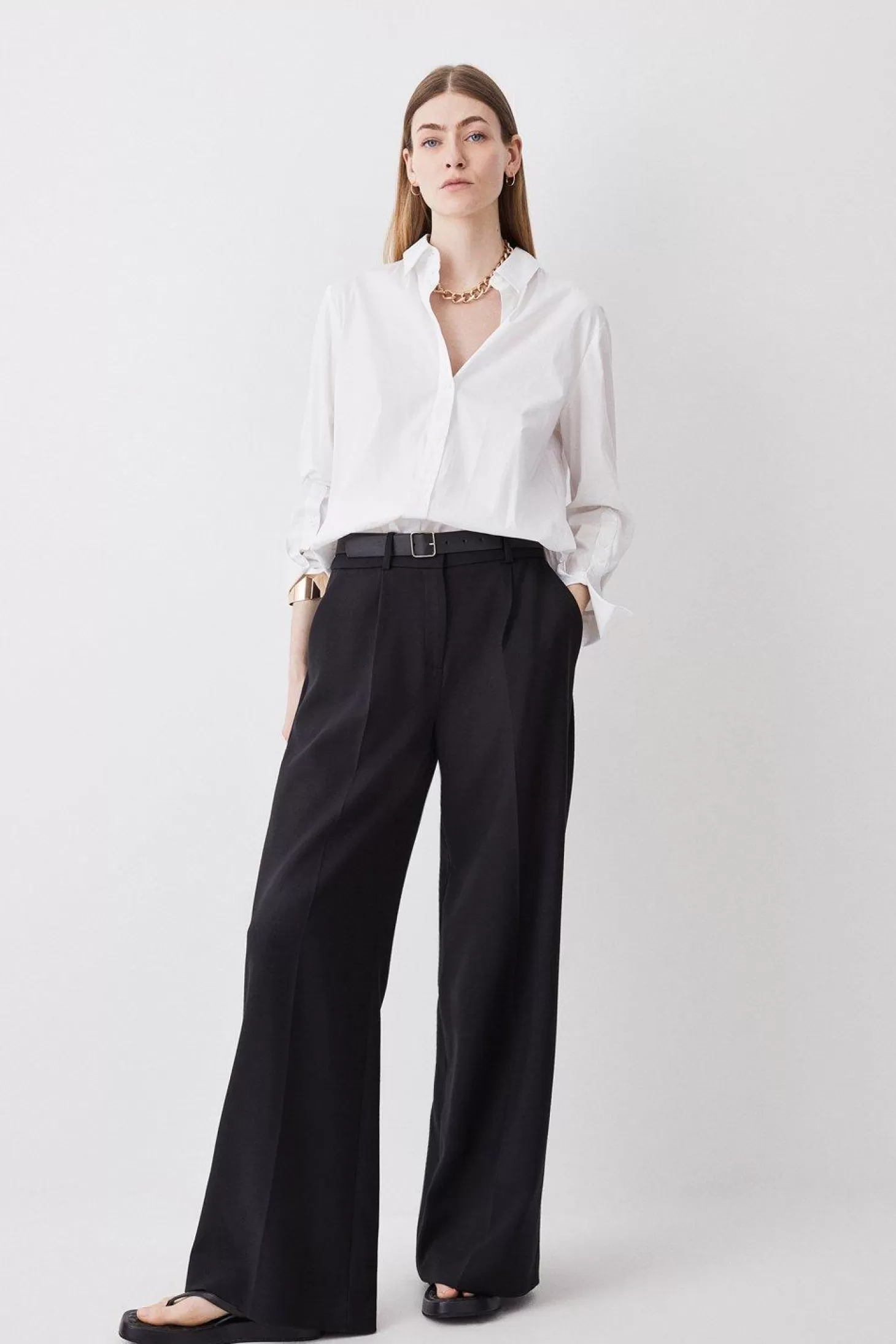 Karen Millen Compact Stretch Belted Wide Leg Pants