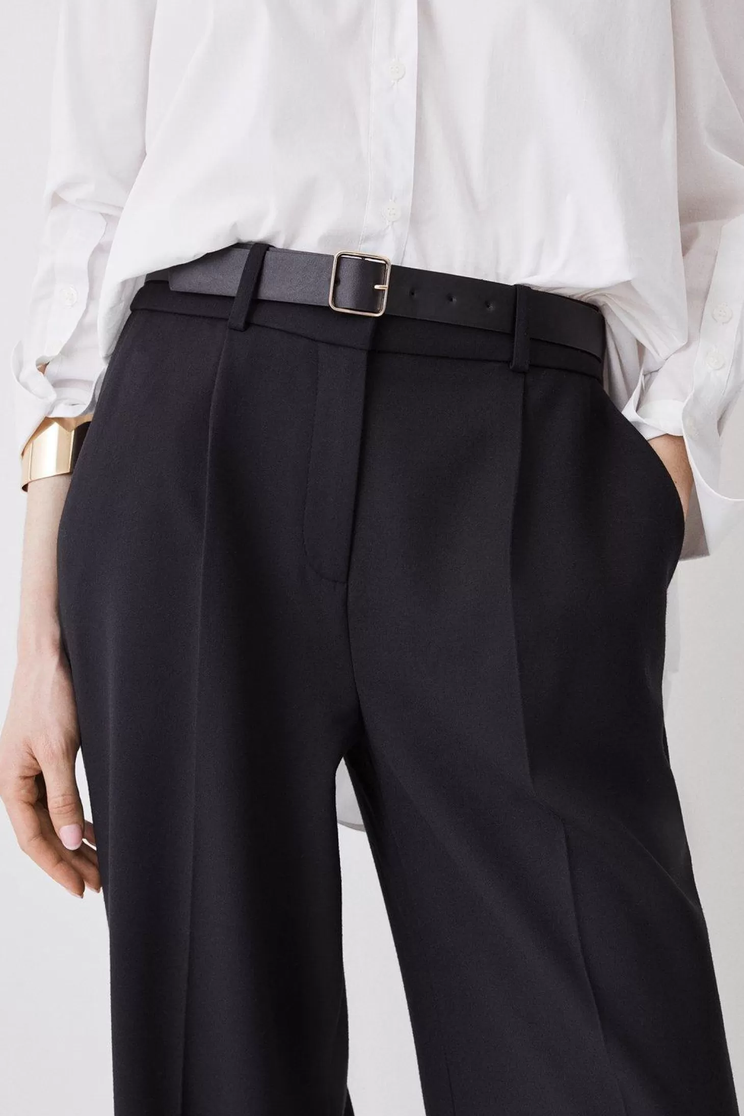 Karen Millen Compact Stretch Belted Wide Leg Pants