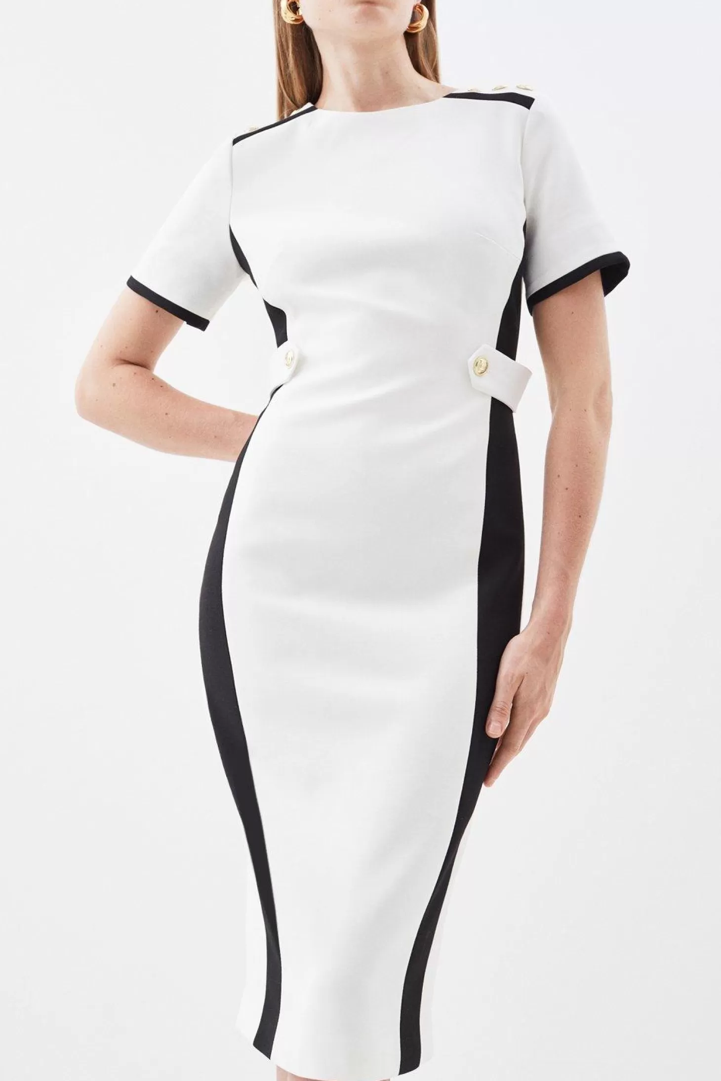 Karen Millen Compact Stretch Contrast Panel Midi Pencil Dress