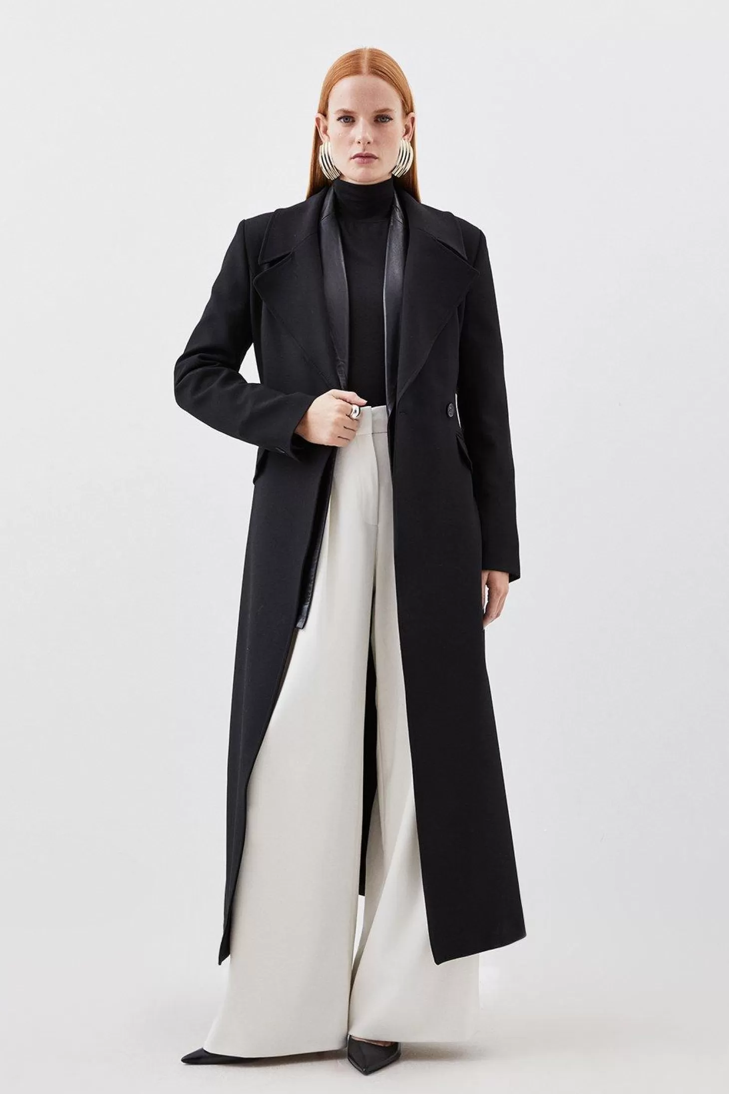 Karen Millen Compact Stretch Double Breasted Full Skirt Midi Coat