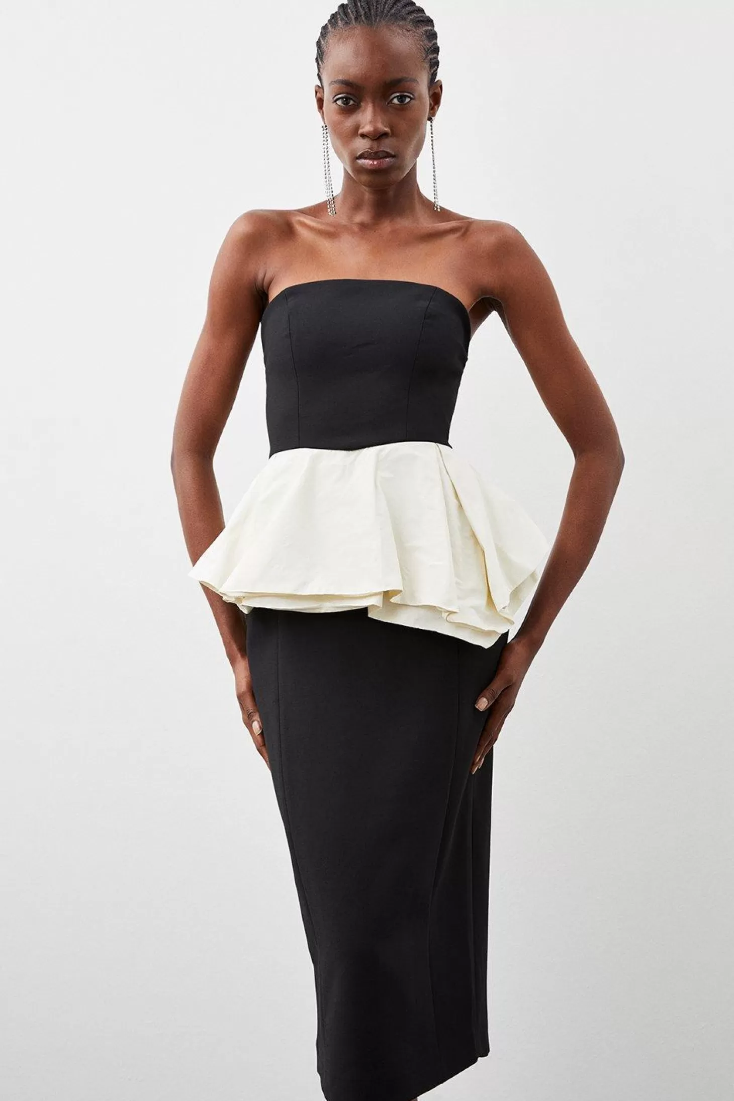 Karen Millen Compact Stretch Double Ruffle Bandeau Midi Dress