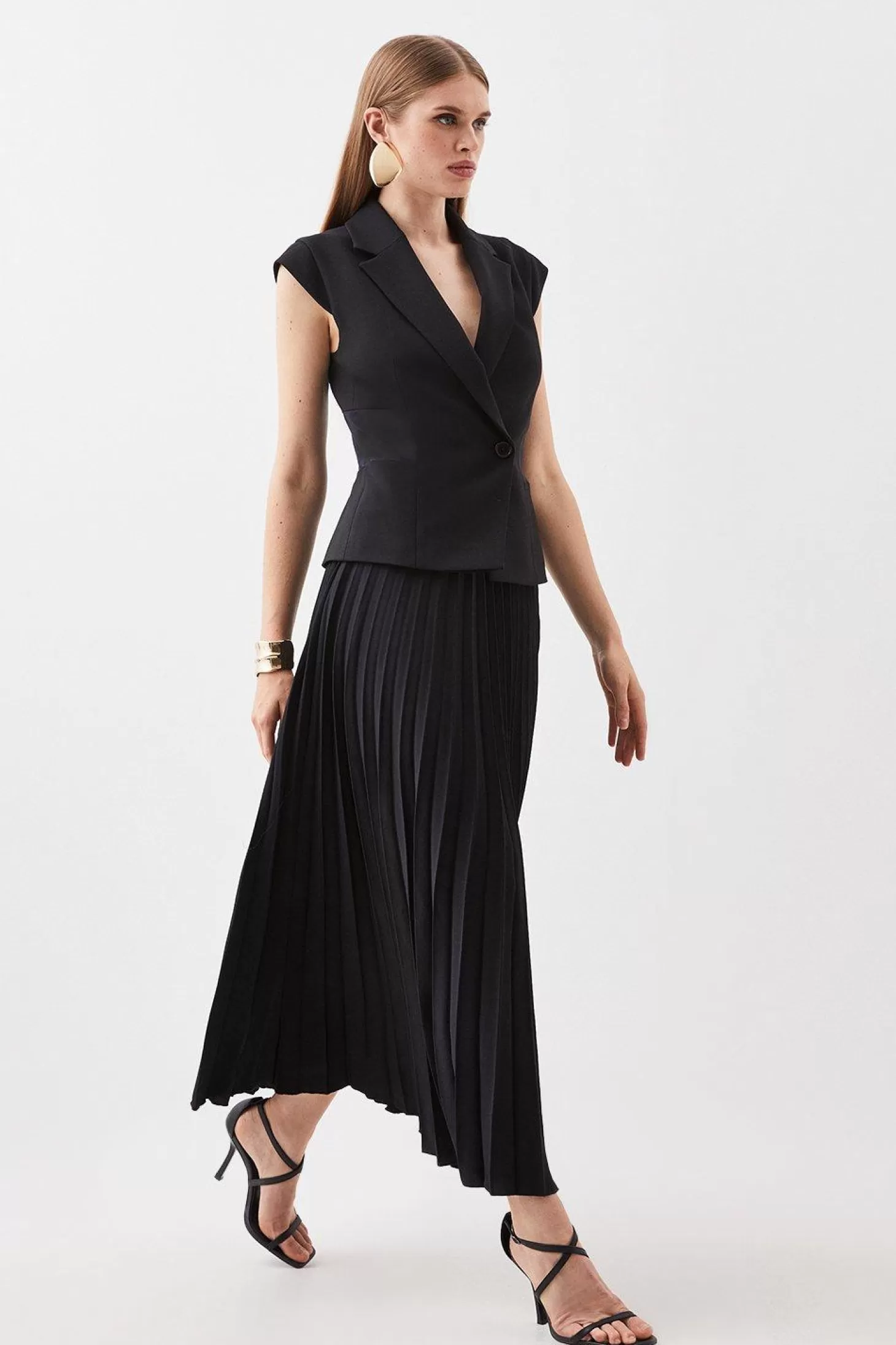 Karen Millen Compact Stretch Insert Panel Soft Skirt Tailored Midi Dress